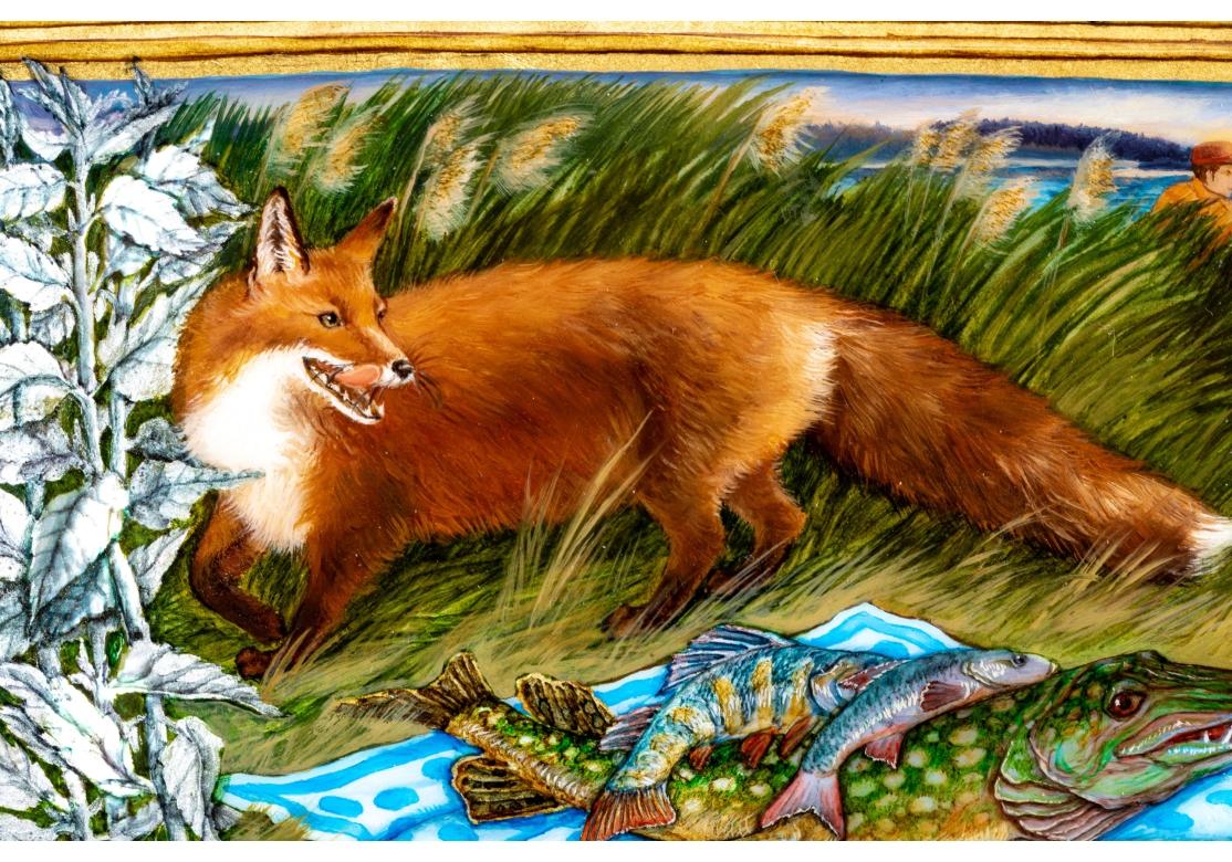 Caja Rusa Decorativa Pintada a Mano Lacada con Zorro y Pez en venta 4