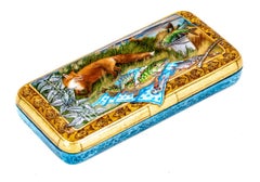 Decorative Russian Hand Painted Lacquered Box With Fox & Fish