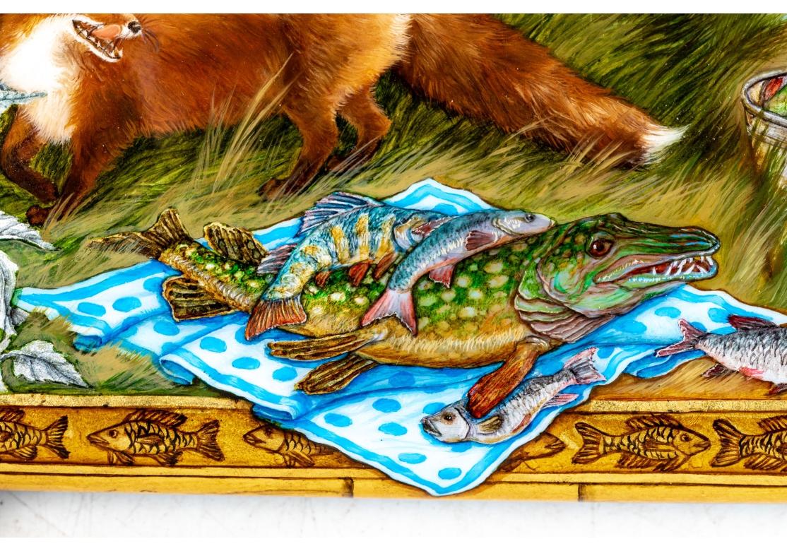 Caja Rusa Decorativa Pintada a Mano Lacada con Zorro y Pez en Bueno estado para la venta en Bridgeport, CT
