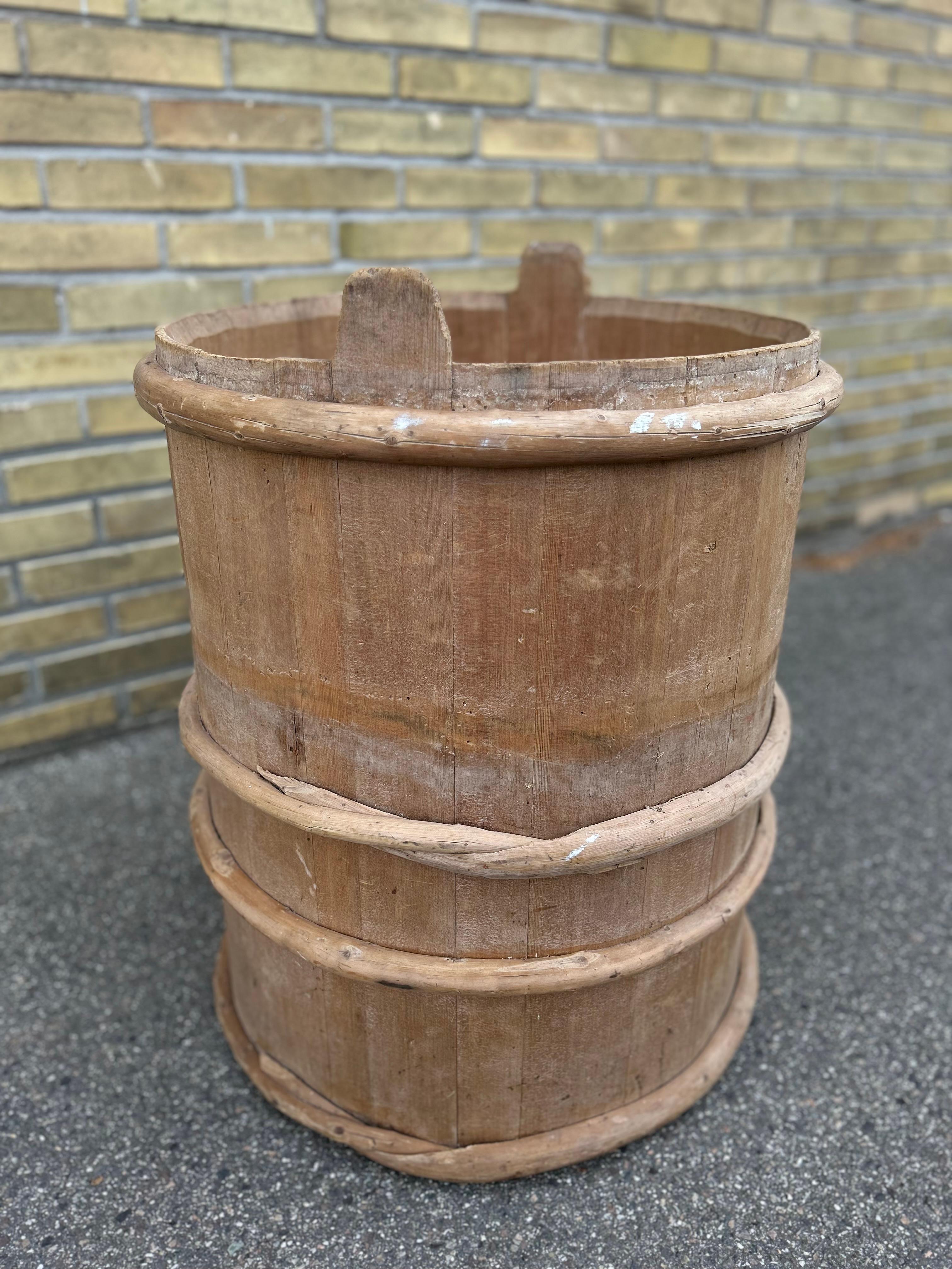Hand-Crafted Decorative Rustic Swedish Folk Art Wooden Barrel Planter 1800's For Sale