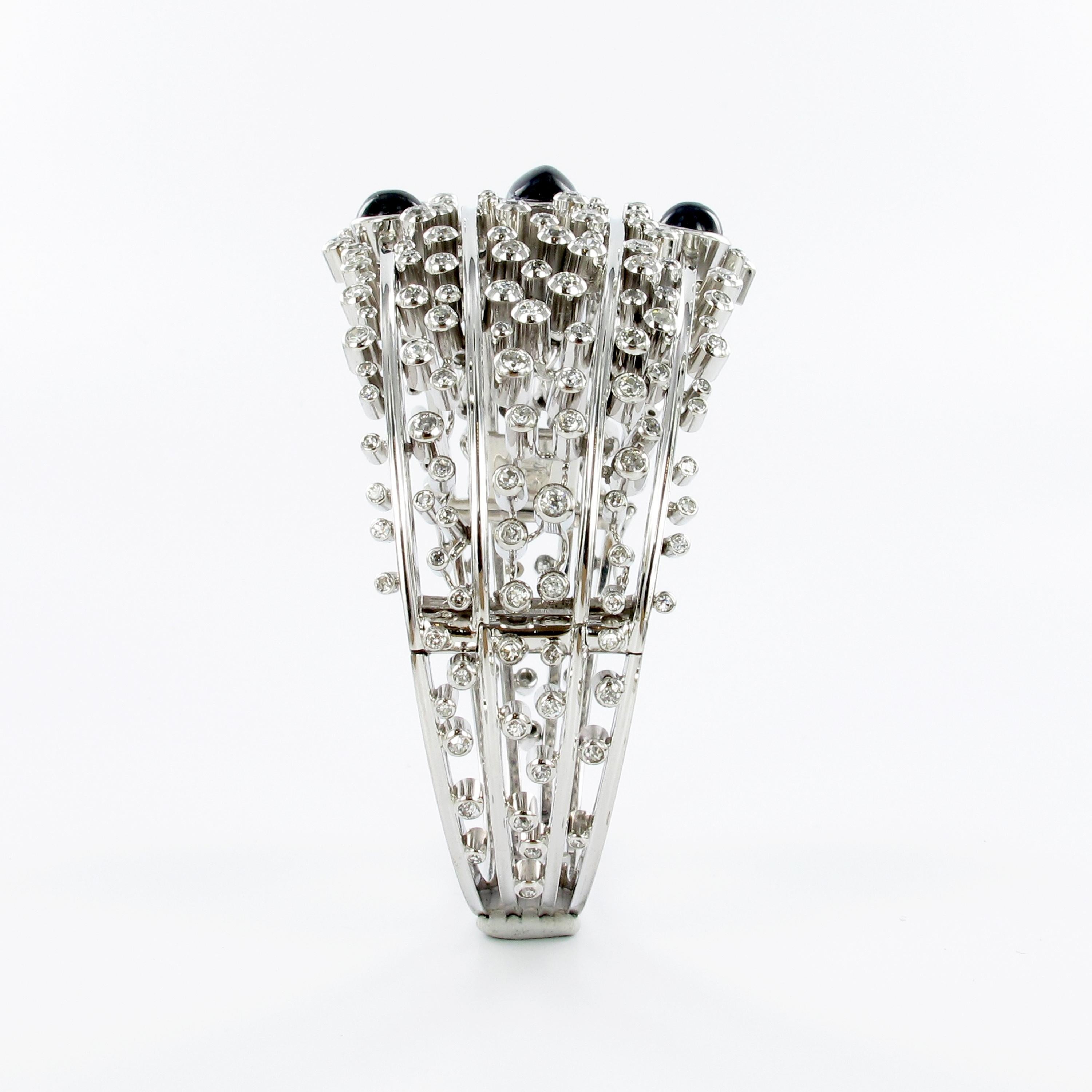 Decorative Sapphire and Diamond Bangle in White Gold 18 Karat For Sale 3