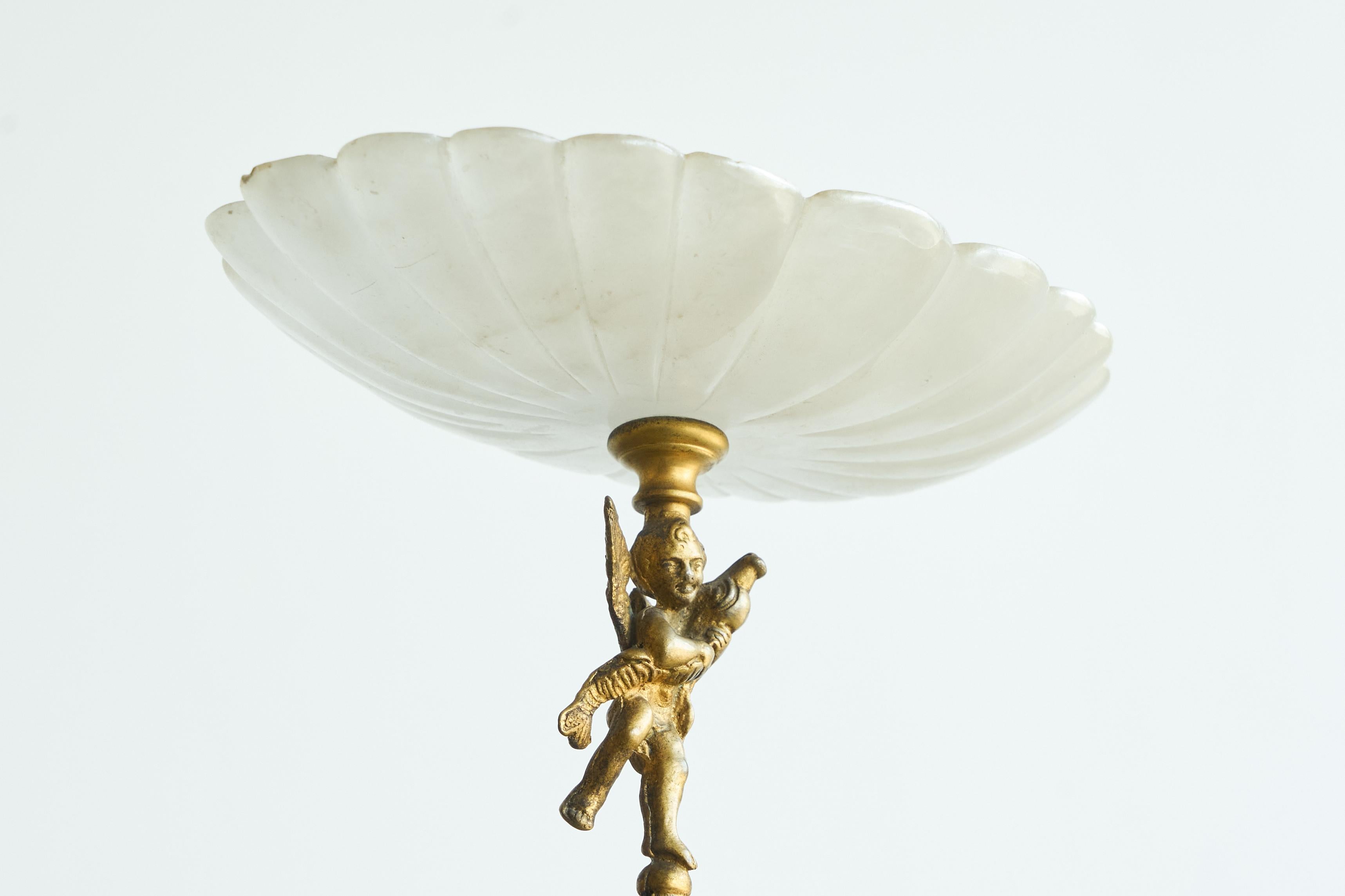 Decorative Scalloped Pedestal Bowl in Soapstone and Brass Early 20th Century For Sale 1