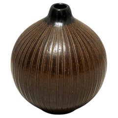 Decorative Scandinavian melonshaped Ceramic Vase by Wallåkra Sweden 1950s