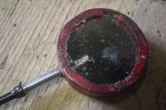 Decorative Scientific Concave Mercury Mirror Maroon Leather Ebony