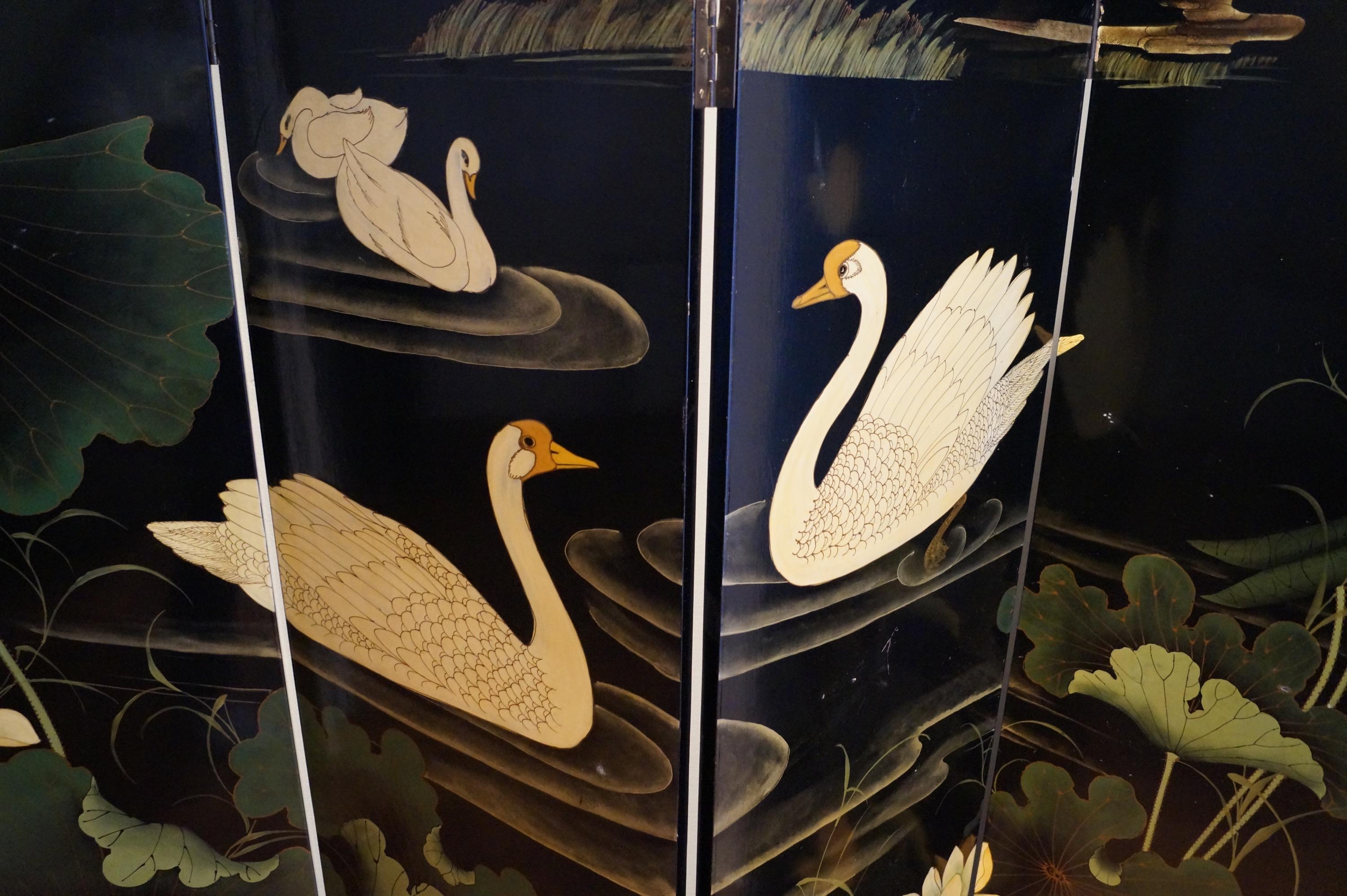 20th Century Decorative Screen with Flowers and Swans, France, 1970s For Sale