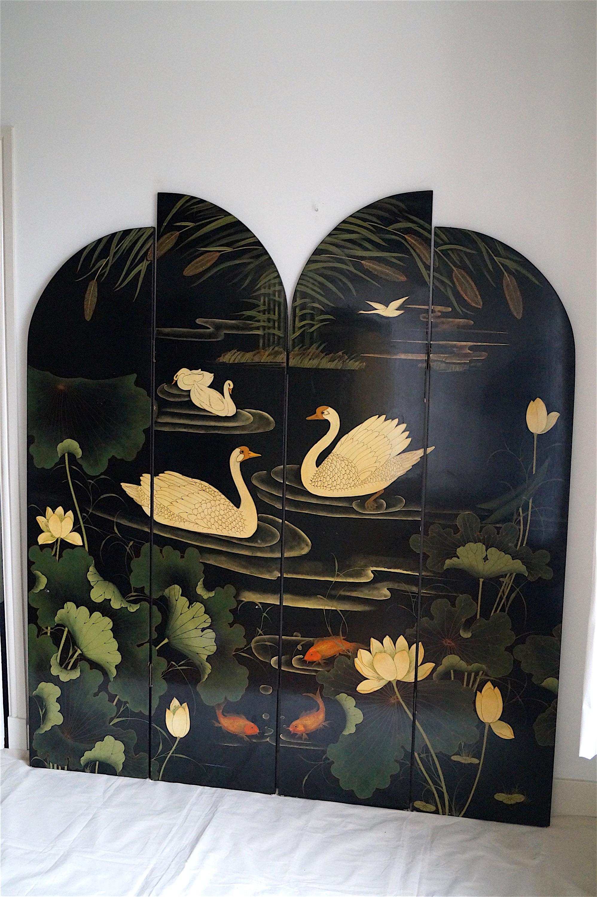 Decorative Screen with Flowers and Swans, France, 1970s For Sale 1