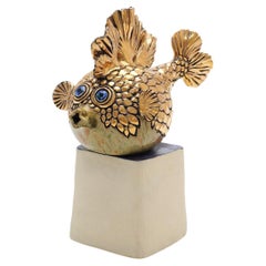 Decorative Sculpture Blowfish, NINNIE FORSGREN, LUXURY ORNAMENT GOLD Ceramic