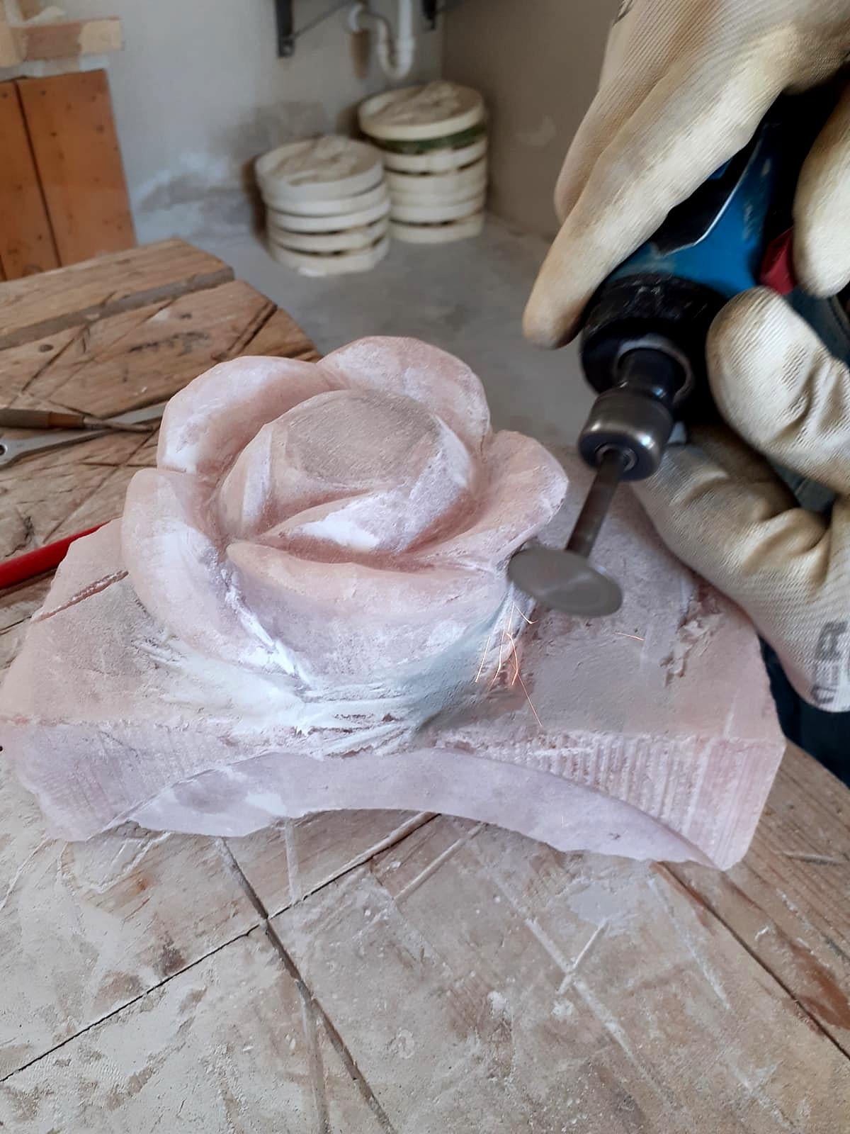 Decorative Sculpture Ornament Rose Blossom Solid Block Rose Quartz Hand Carved For Sale 1