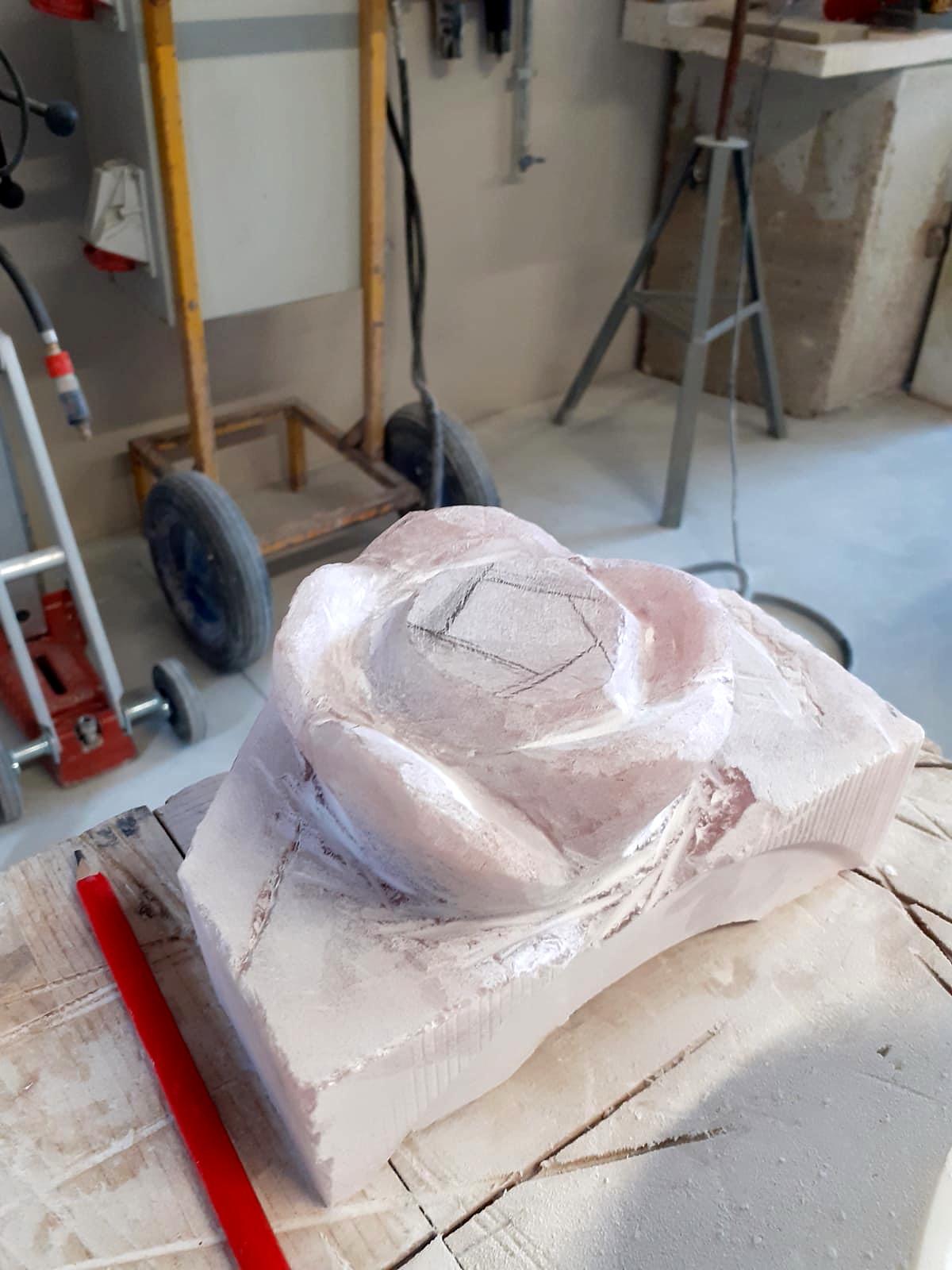 Escultura Decorativa Ornamento Flor de Rosa Bloque Macizo Blanco Mármol Estatuario en Nuevo estado para la venta en Ancona, Marche
