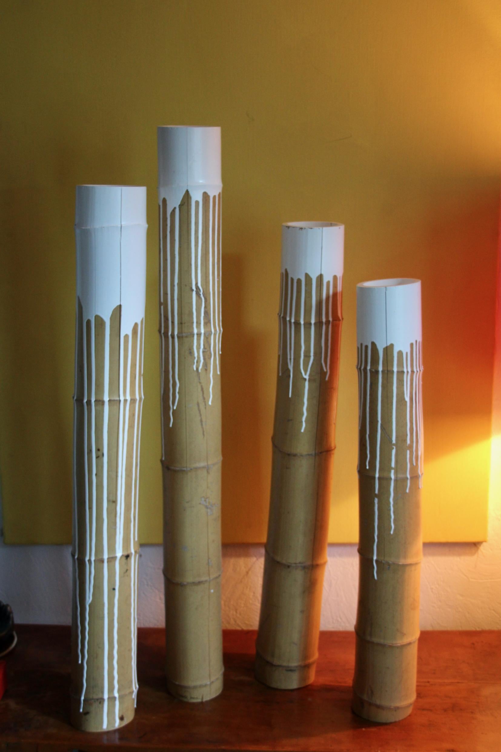 Decorative sculpture with white paint and bamboo For Sale 4