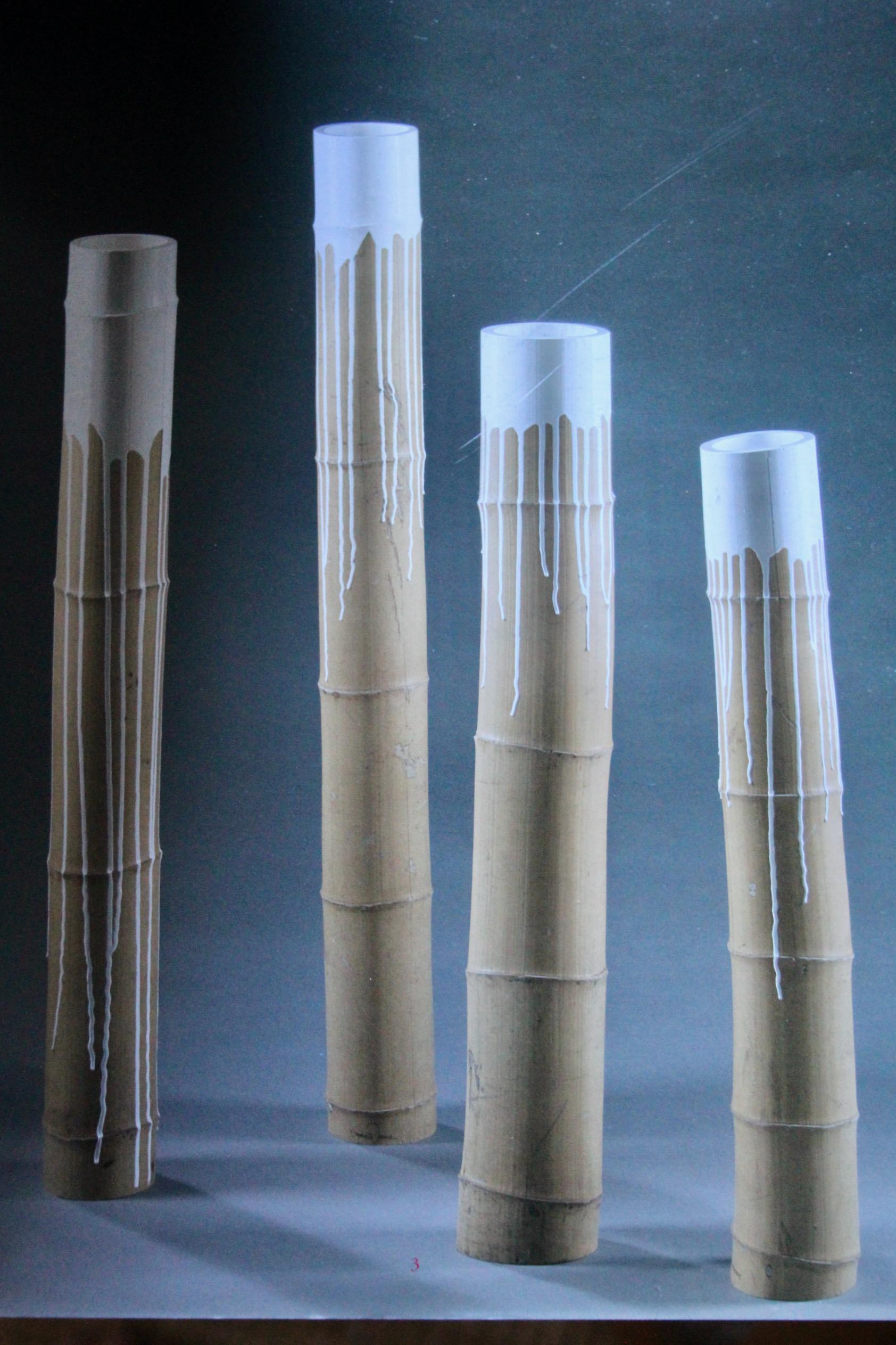 Decorative sculpture with white paint and bamboo For Sale 5
