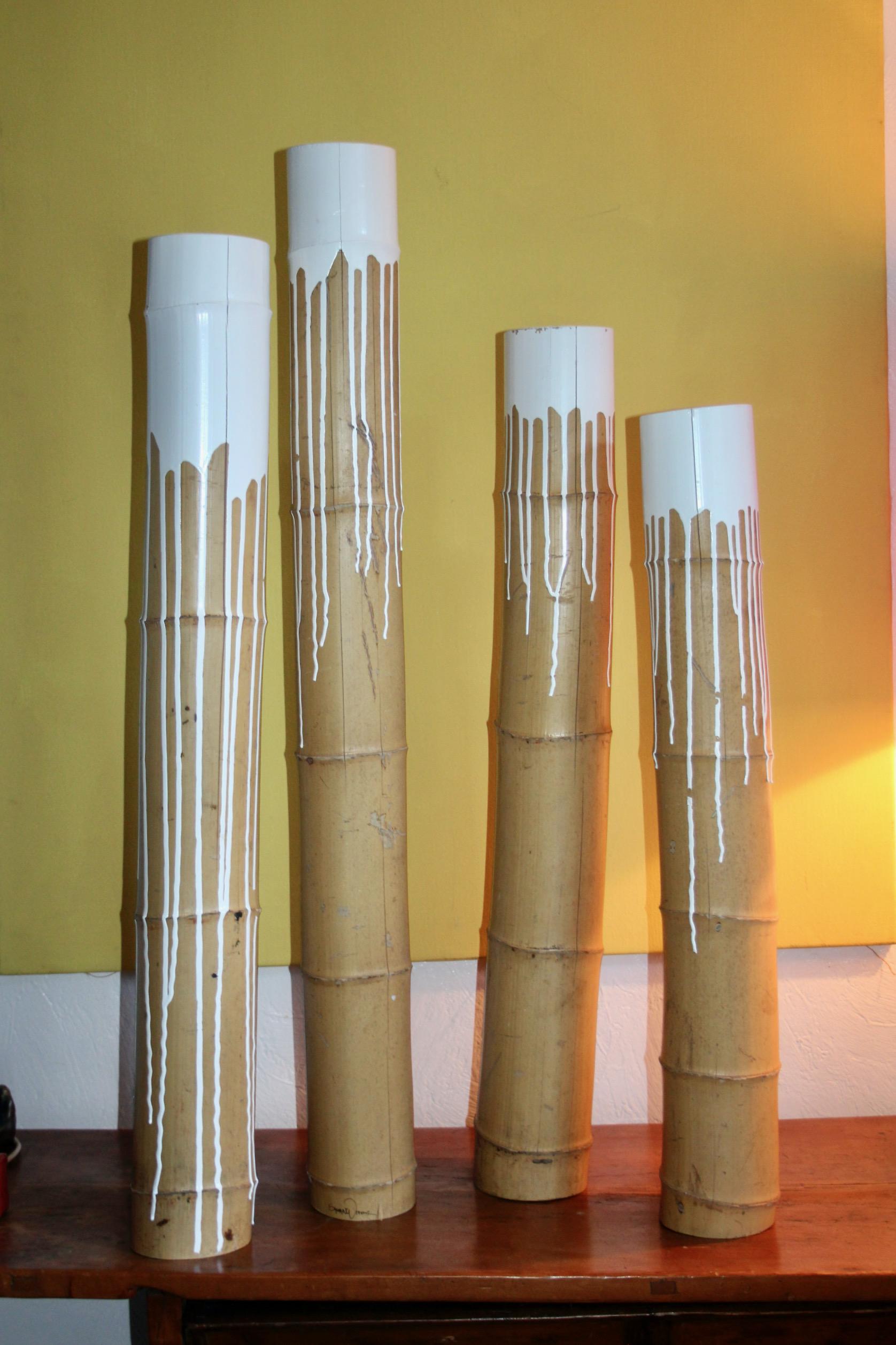Decorative sculpture with white paint and bamboo For Sale 6