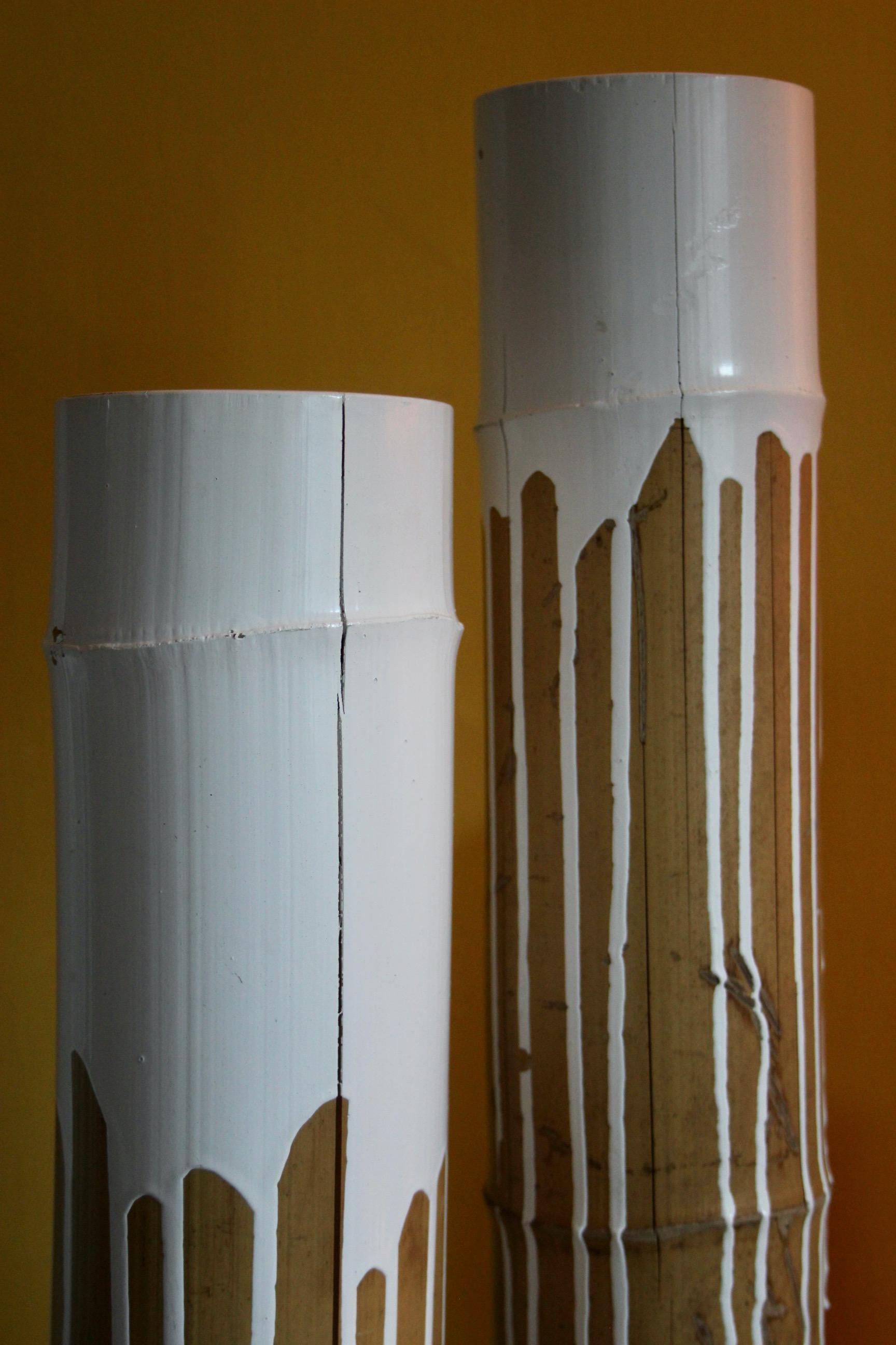 Decorative sculpture with white paint and bamboo For Sale 8