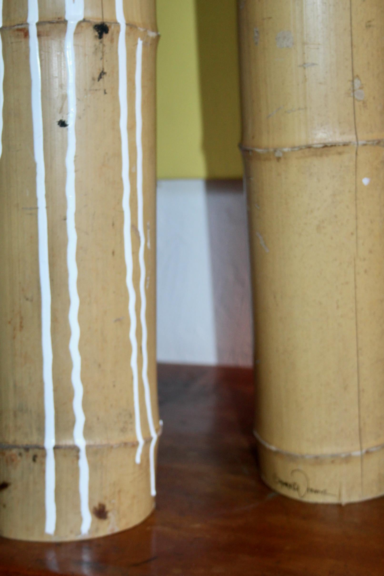 Belgian Decorative sculpture with white paint and bamboo For Sale