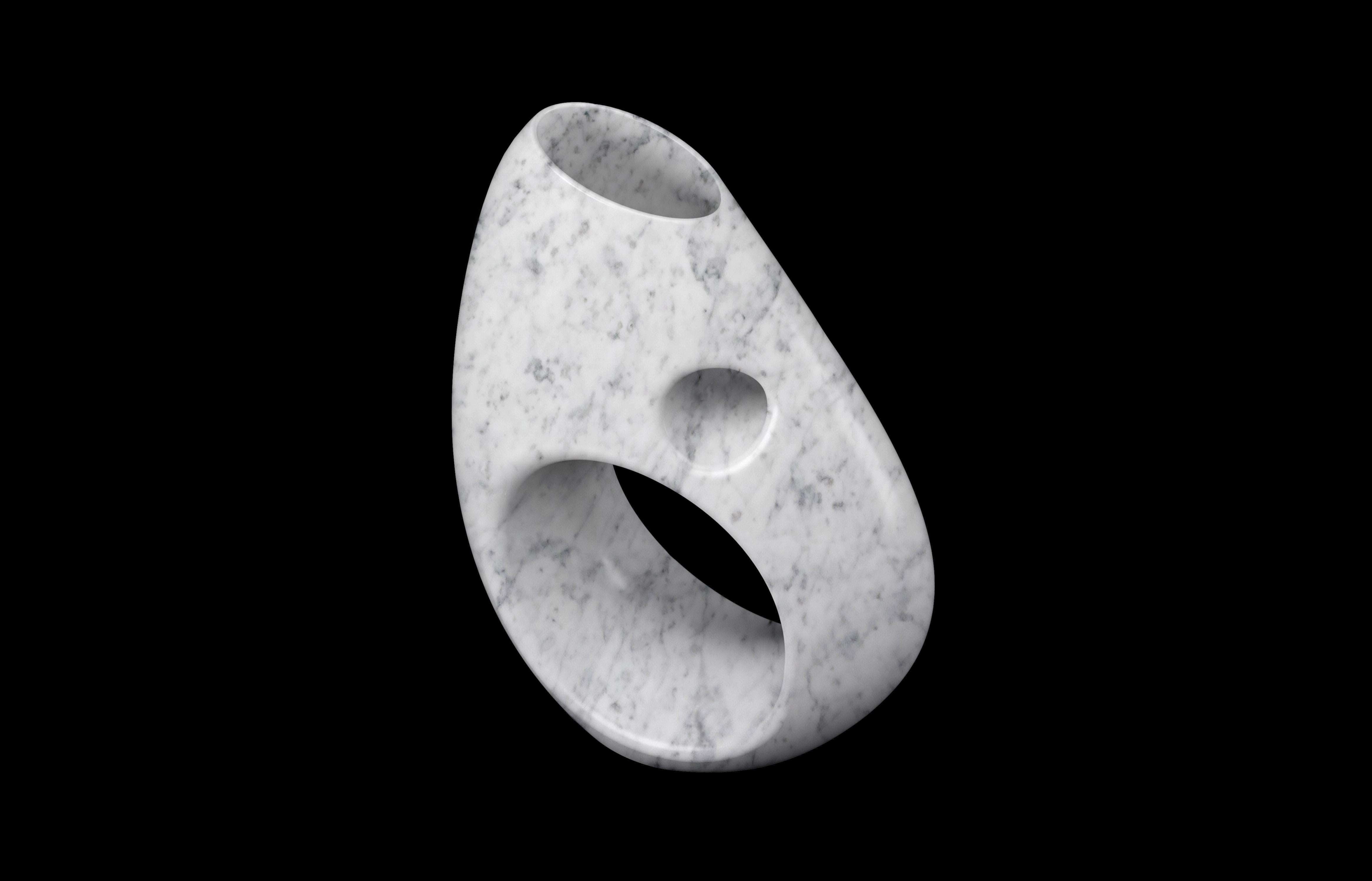 Italian Decorative Scultptural Vase Hand Carved Solid White Carrara Marble Velvet Finish For Sale
