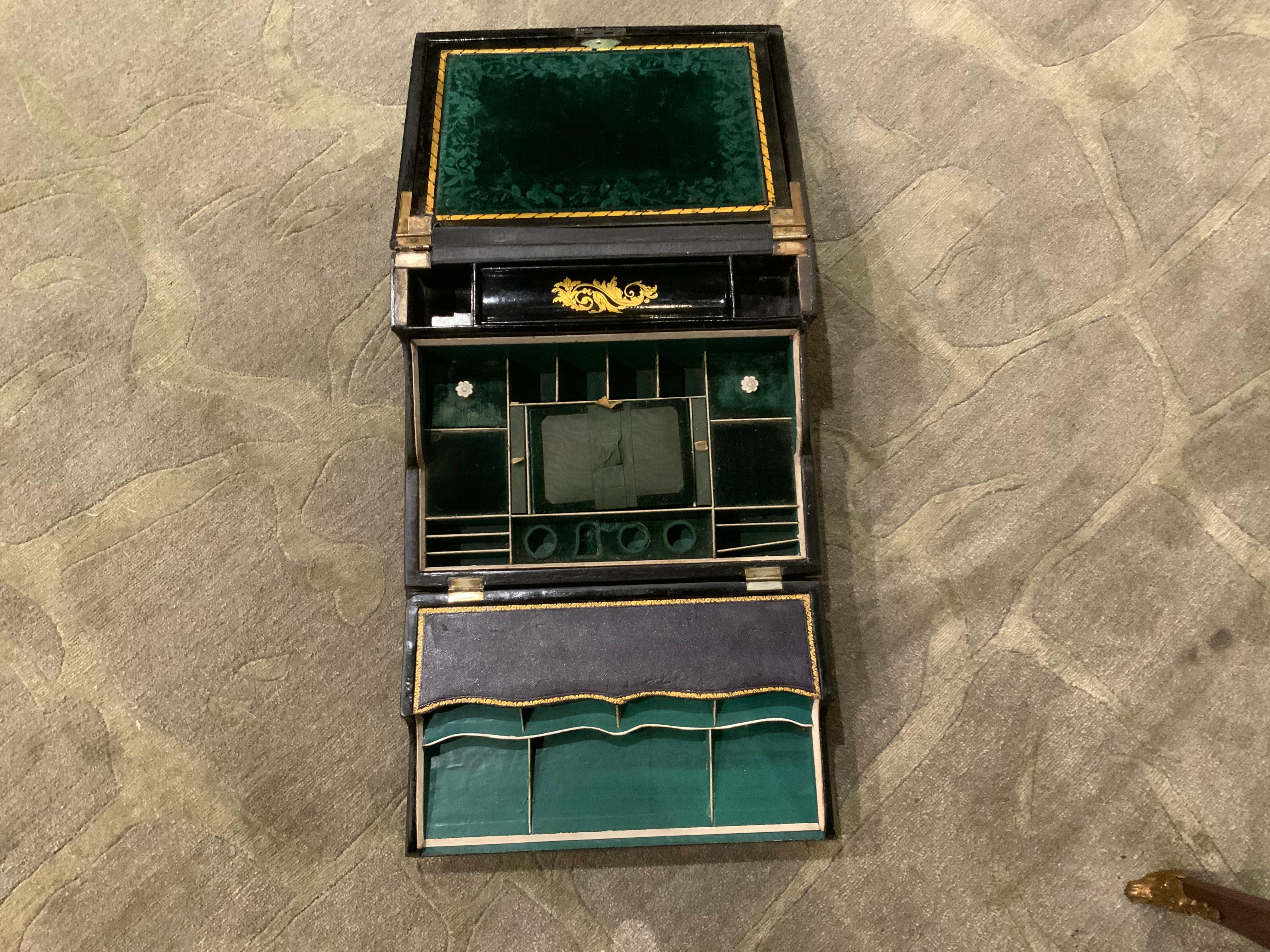 19th Century Decorative  secretary box with hand painting and mother of pearl inlay, 19 th c. For Sale