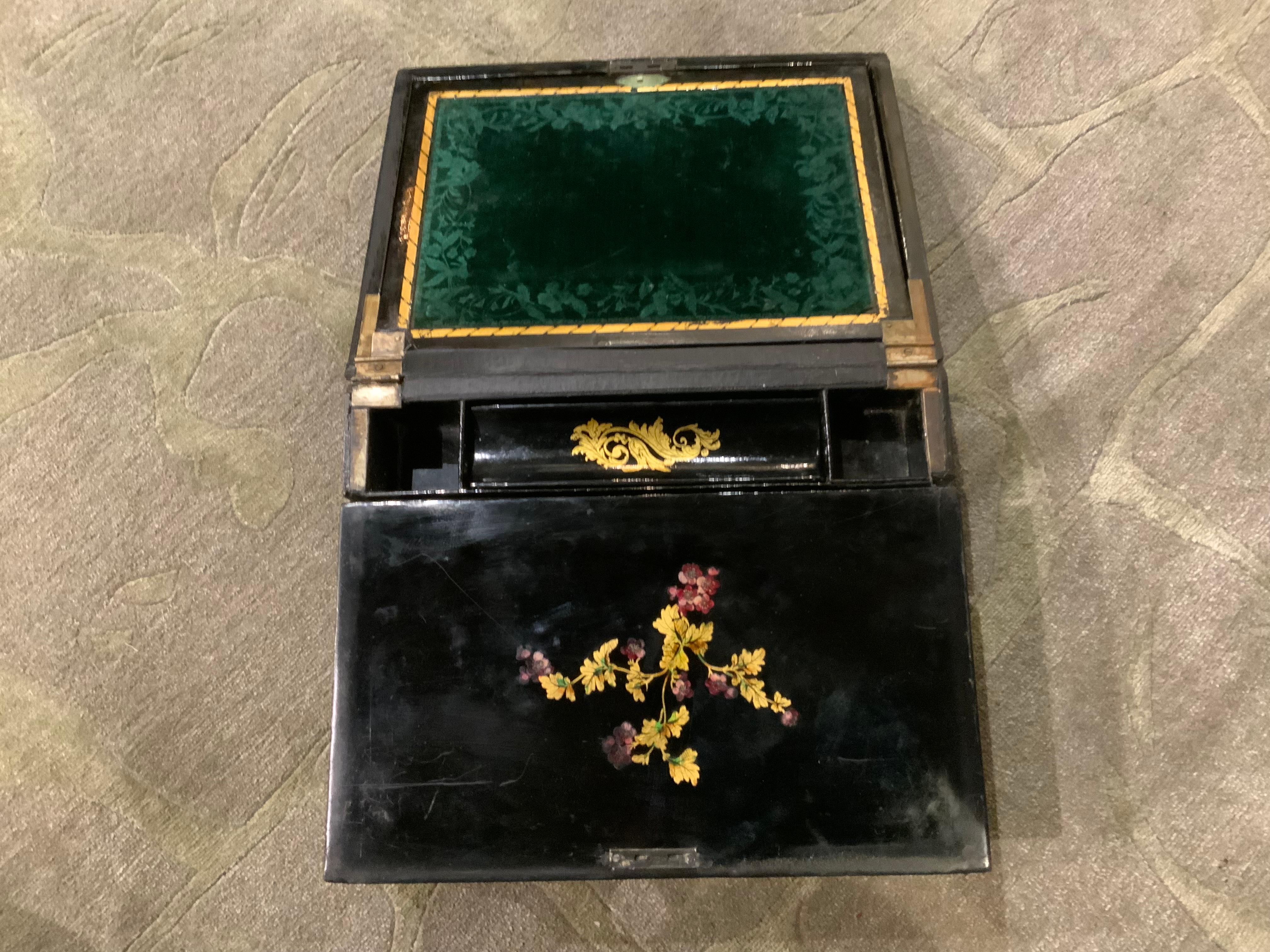 Decorative  secretary box with hand painting and mother of pearl inlay, 19 th c. For Sale 1