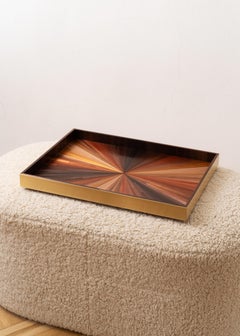 Plateau décoratif avec marqueterie de paille Brown Sunburst Inlay Handcraft