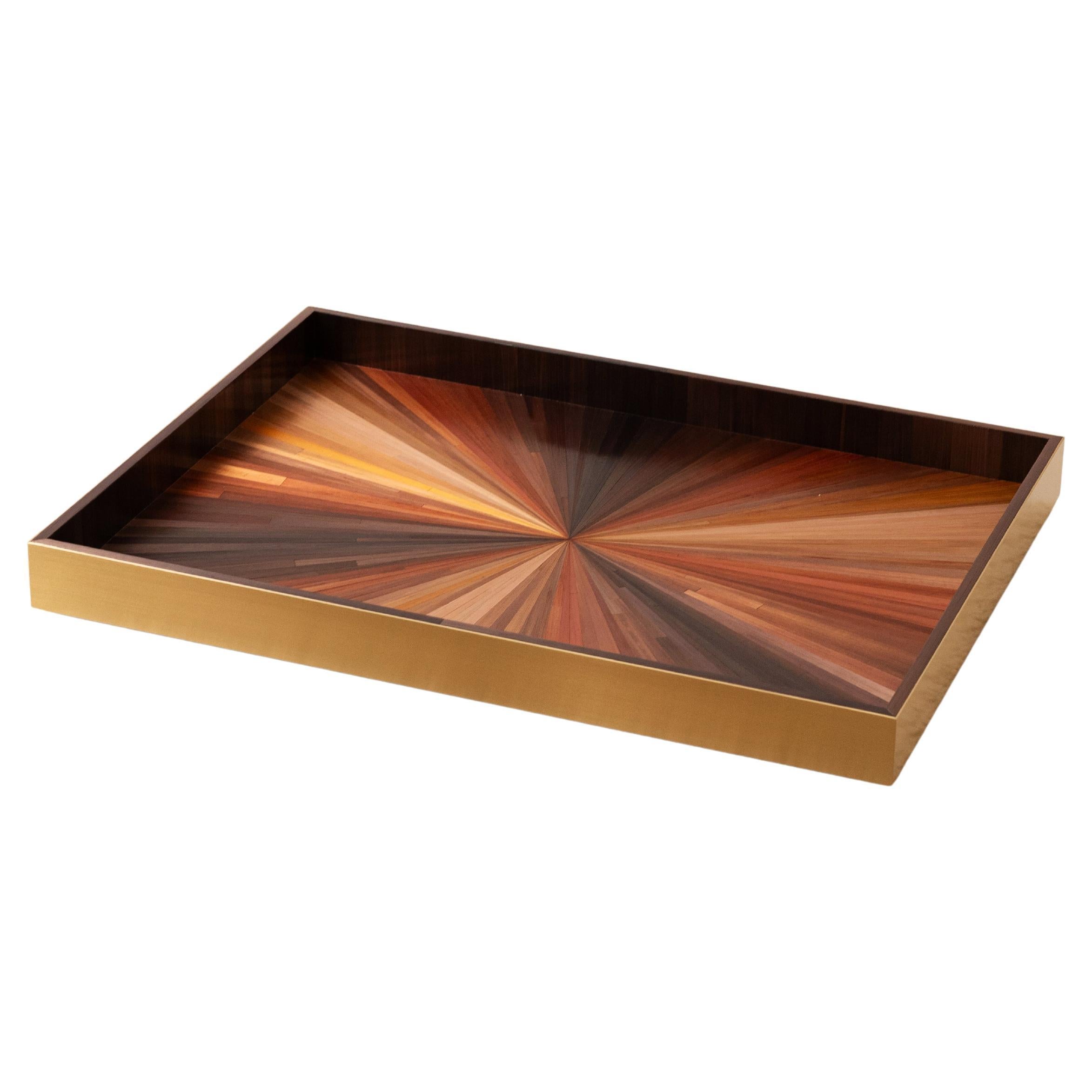 Bandeja Decorativa para Servir con Marquetería de Paja Marrón Incrustación de Rayas de Sol Hecha a Mano en venta