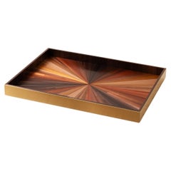 Bandeja Decorativa para Servir con Marquetería de Paja Marrón Incrustación de Rayas de Sol Hecha a Mano