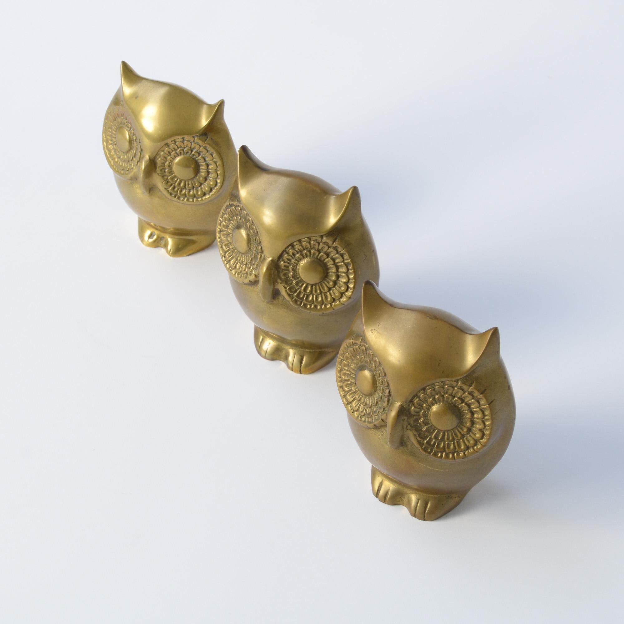 Modern Decorative set of 3 Brass Owls