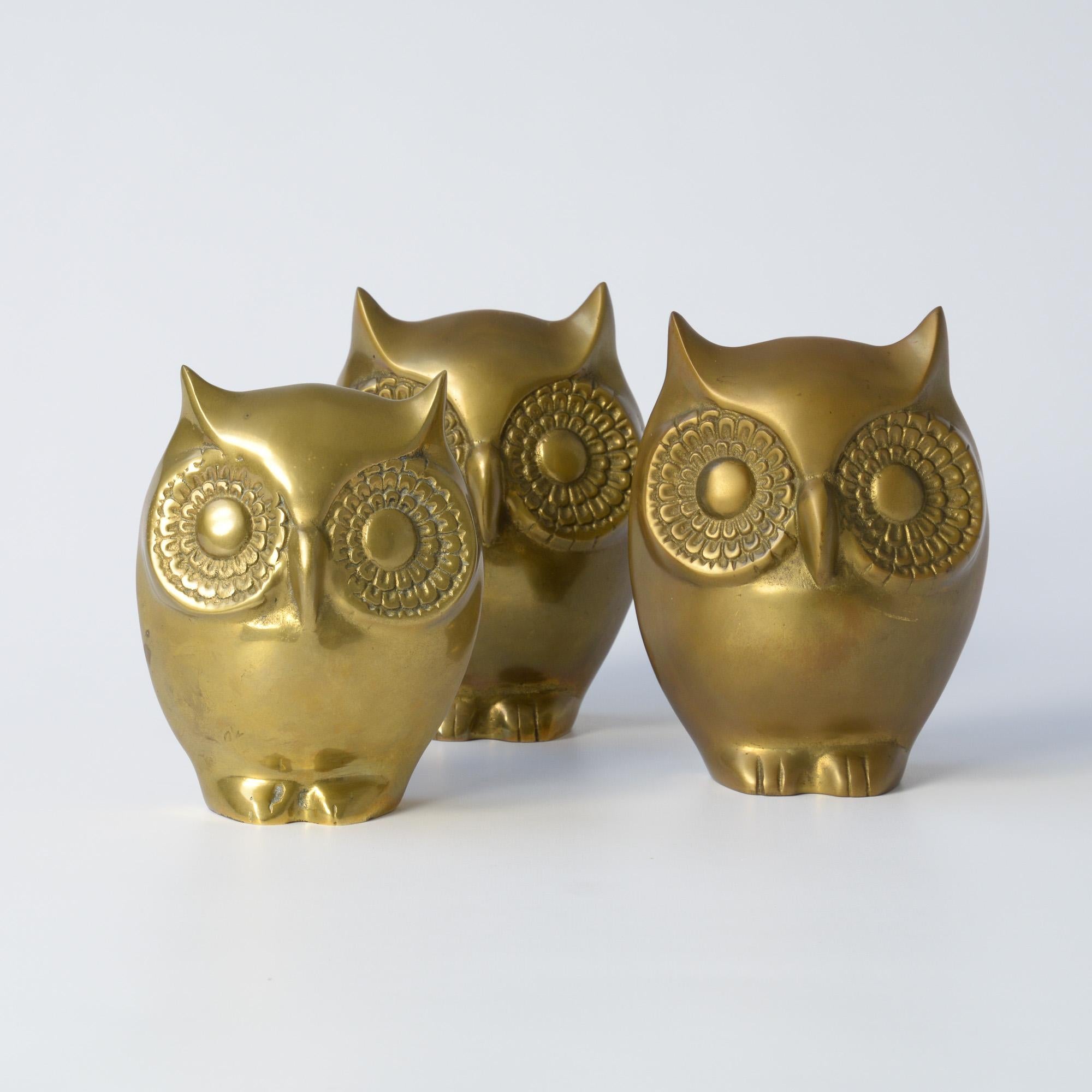 Belgian Decorative set of 3 Brass Owls