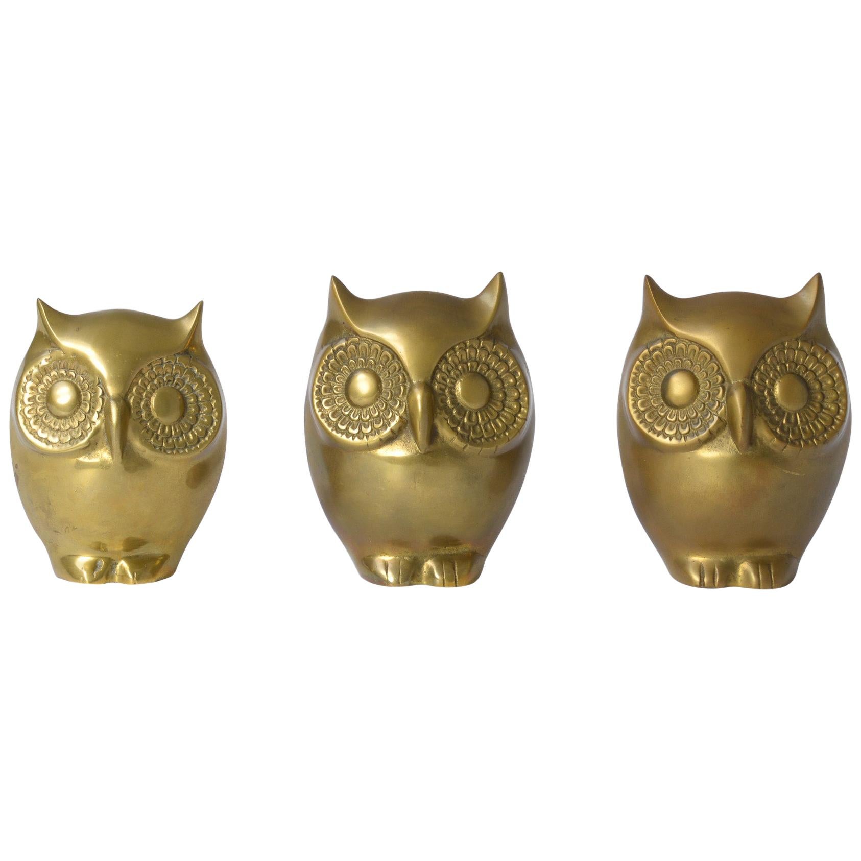 Decorative set of 3 Brass Owls