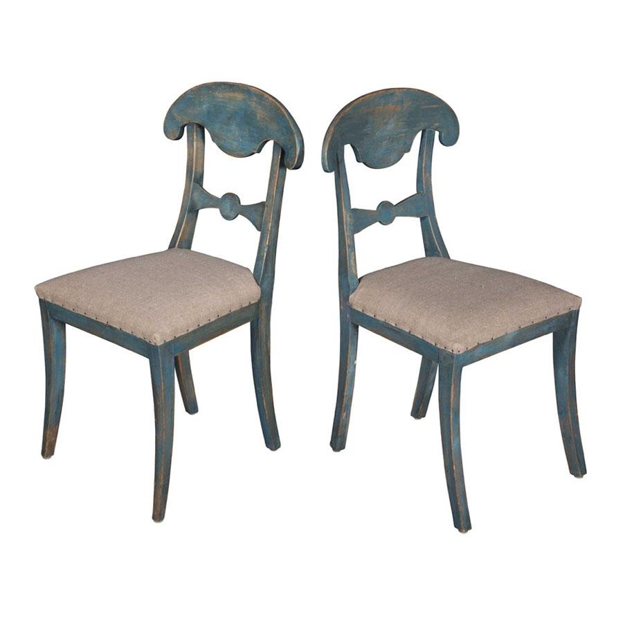 Decorative Set of Six Antique 19th Century Swedish Chairs with Blue Patina In Good Condition In Tetbury, Gloucestershire