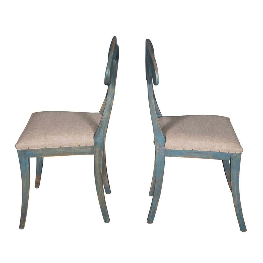 Late 19th Century Decorative Set of Six Antique 19th Century Swedish Chairs with Blue Patina
