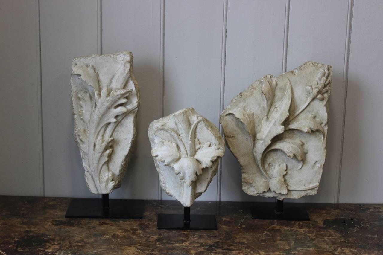 Gothic Decorative Set of Three Mounted Cast-Plaster Fragments