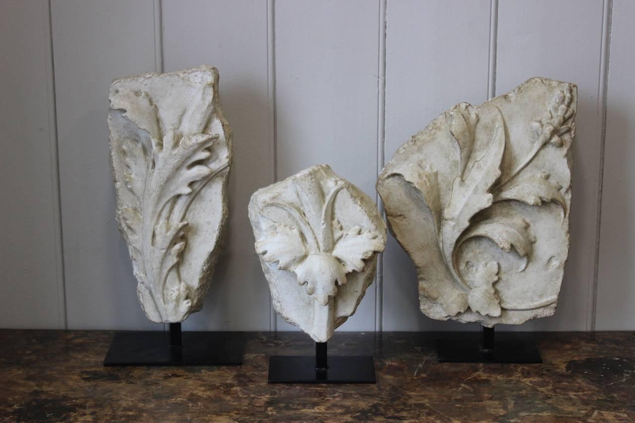 European Decorative Set of Three Mounted Cast-Plaster Fragments