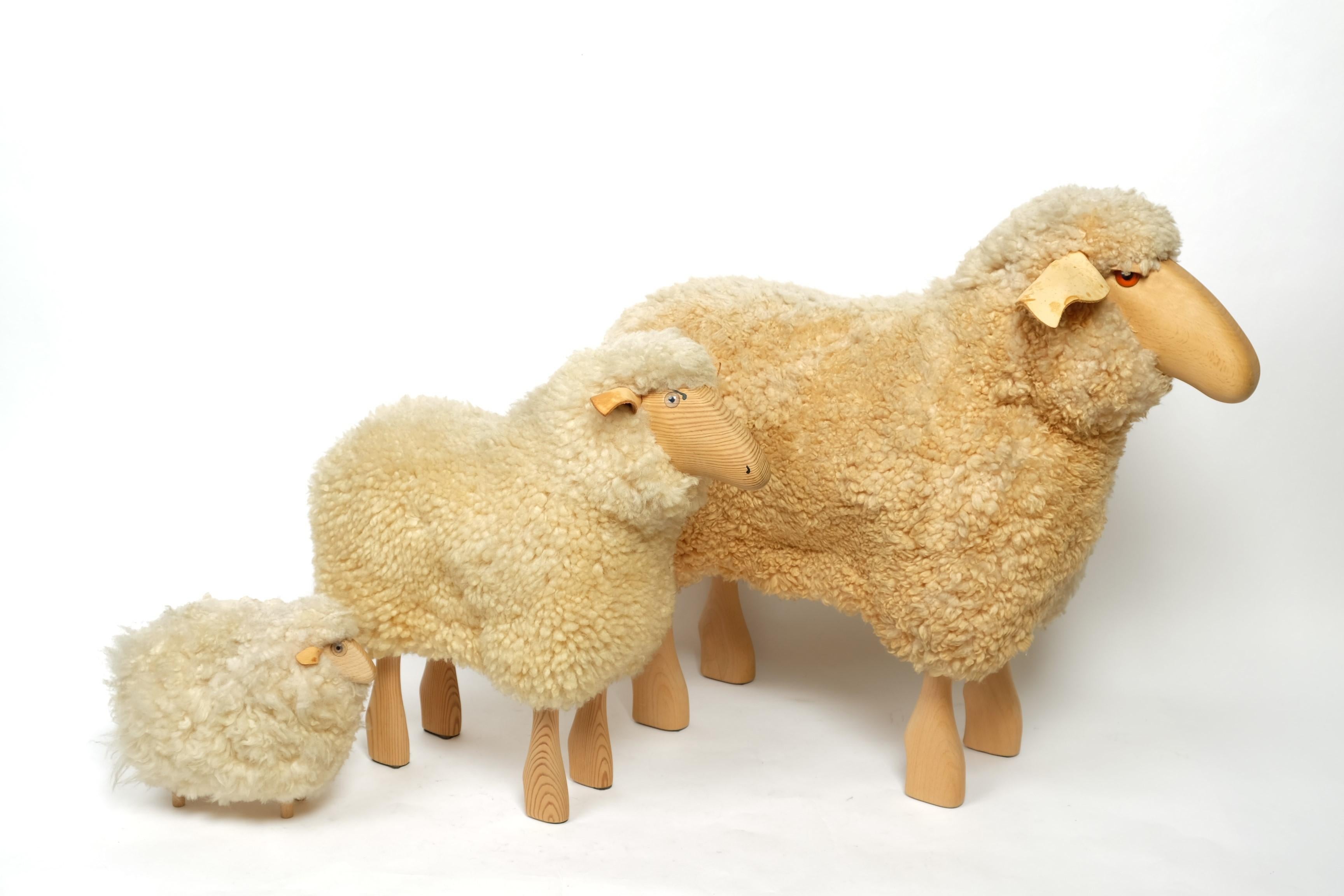 Leather Decorative set of three sheep by Hans Peter Krafft for Meier, Germany 1980s