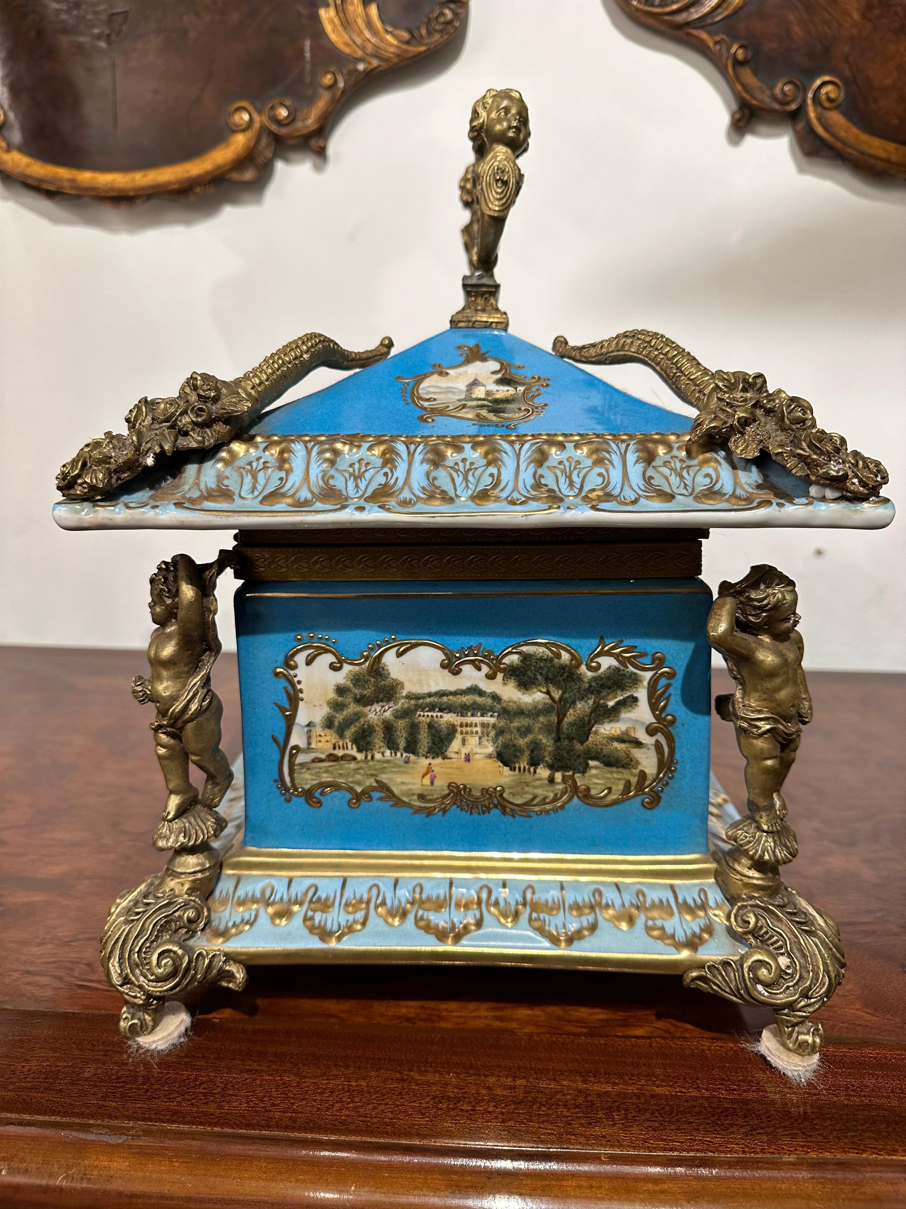 Baroque Decorative Sevres Style Porcelain Box For Sale