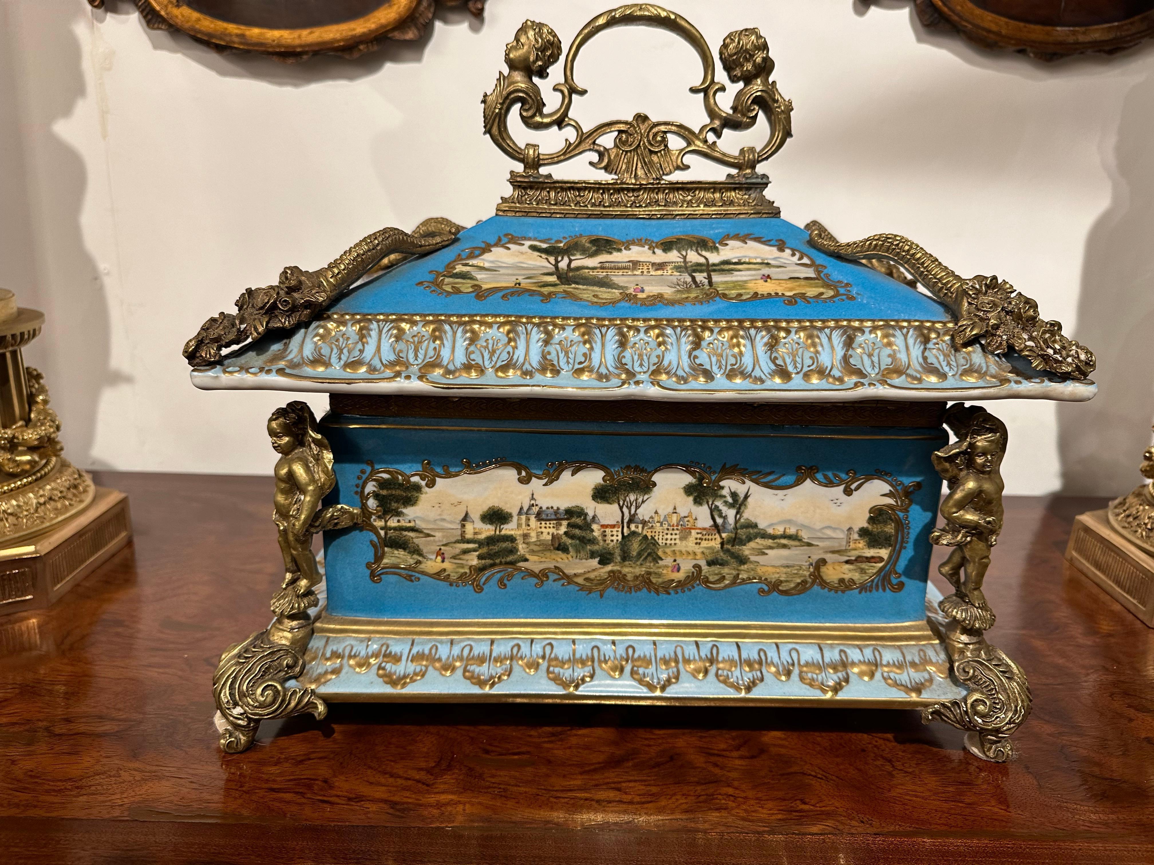 European Decorative Sevres Style Porcelain Box For Sale