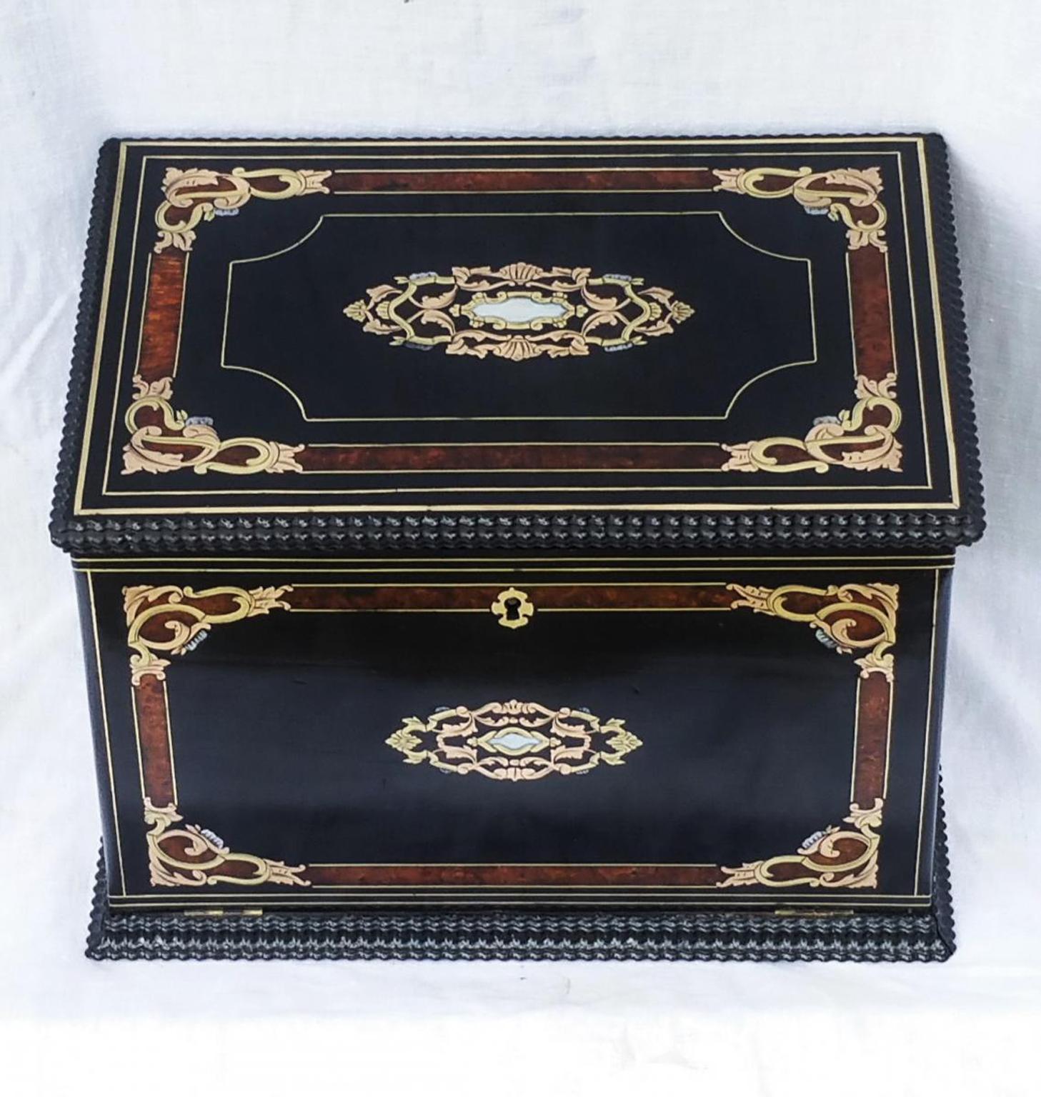 Ebony Decorative Sewing Jewel Box in Boulle Marquetry Napoleon III, France 1870