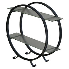 Decorative Shelf Unit, Round Metal Frames with Curved Legs & Glass Shelves, 1960 Decorative Shelf Unit, Round Metal Frames with Curved Legs & Glass Shelves, 1960