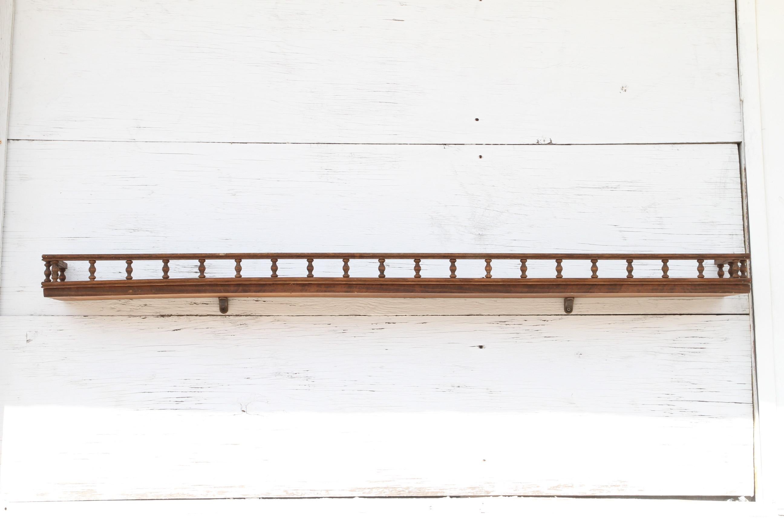 These a nice decorative brackets. They'll provide storage or display space and look good while doing it. The have Celtic bracket which ensures wall stability. The wood is nicely stained and the railing is nicely carved.

3 shelves available.
Price