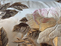 Decorative Silk Cushion with Hand Embroidered Peony Design