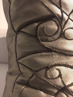 Decorative Silk Cushion with Hand Embroidery Beading Col. Silver
