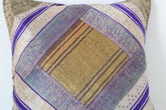 Decorative Silk Throw Pillow Made from Vintage Sari Borders, India