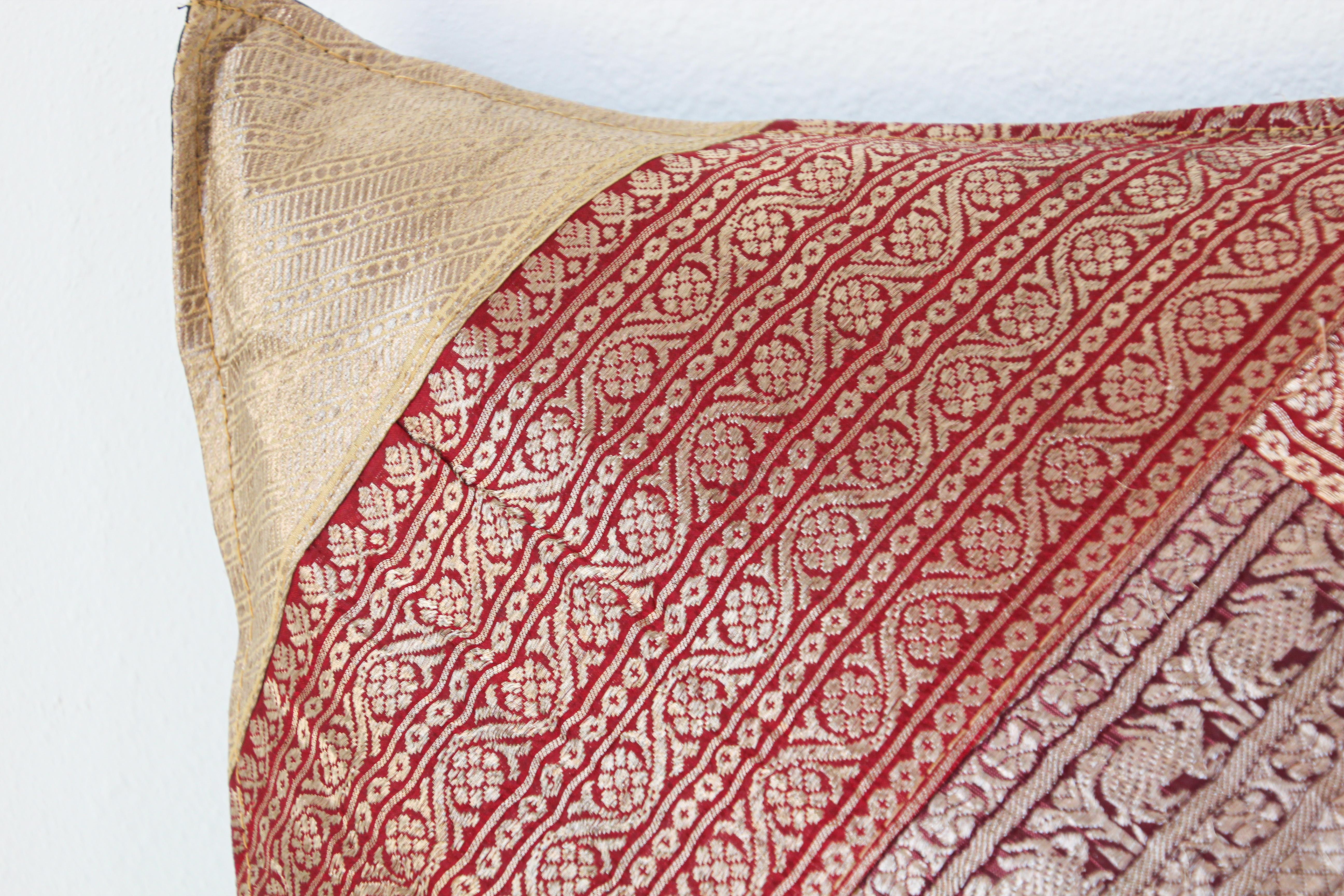 20th Century Decorative Silk Throw Pillow Made from Vintage Sari Borders, India
