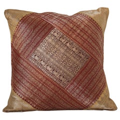 Decorative Silk Throw Pillow Made from Vintage Sari Borders, India