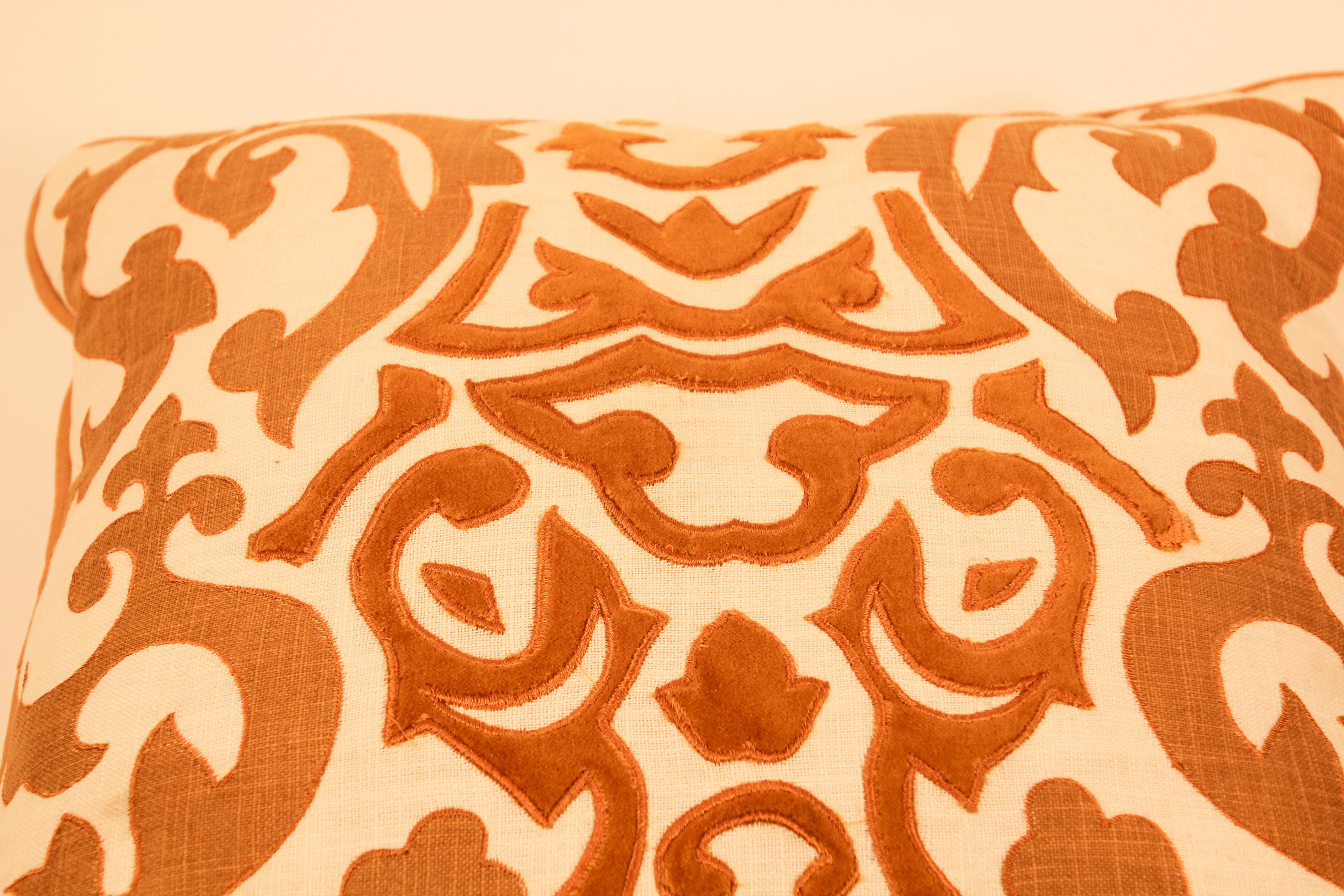 Moorish Decorative Silk Velvet Applique Throw Pillow For Sale
