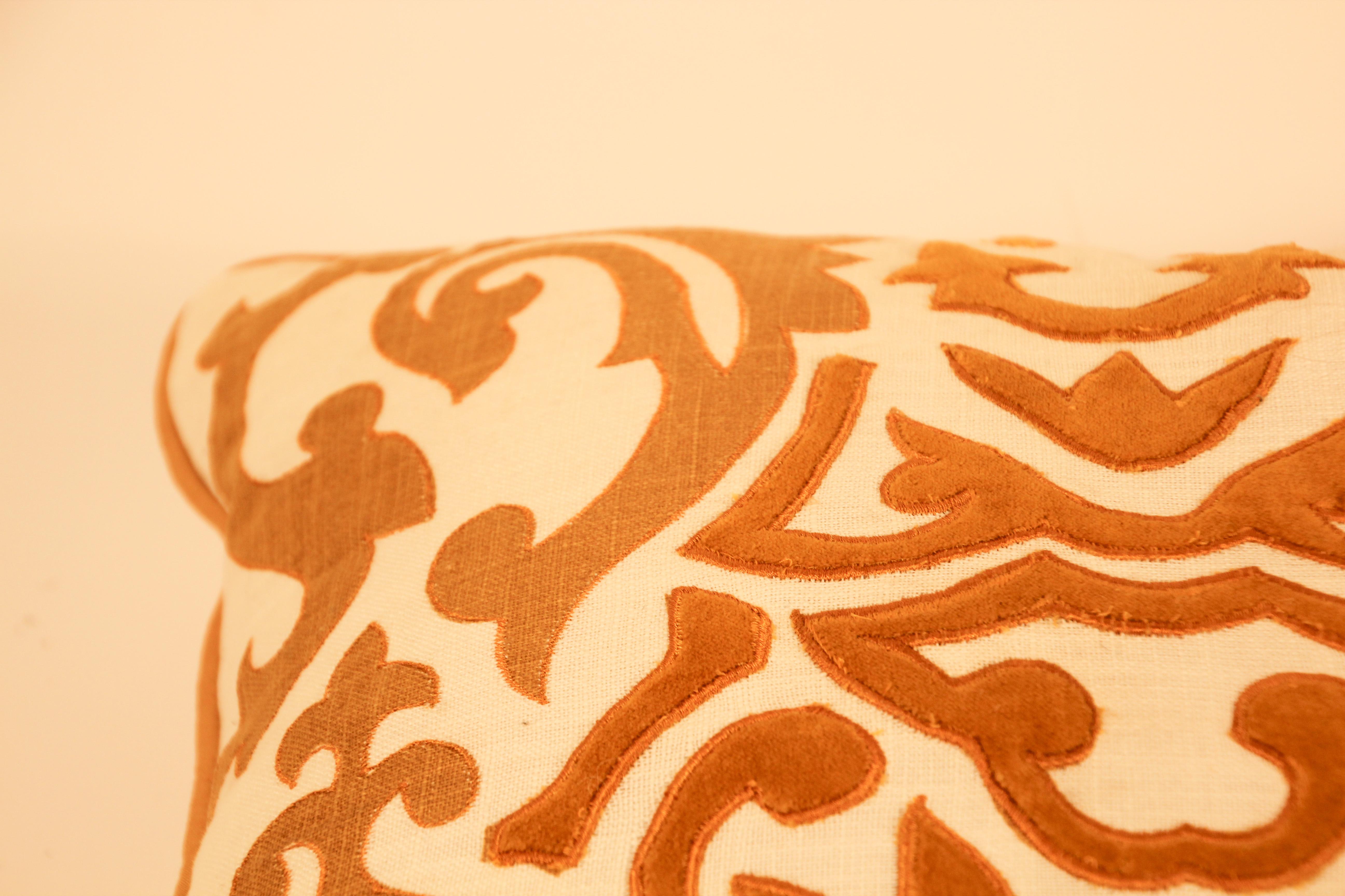Indian Decorative Silk Velvet Applique Throw Pillow For Sale