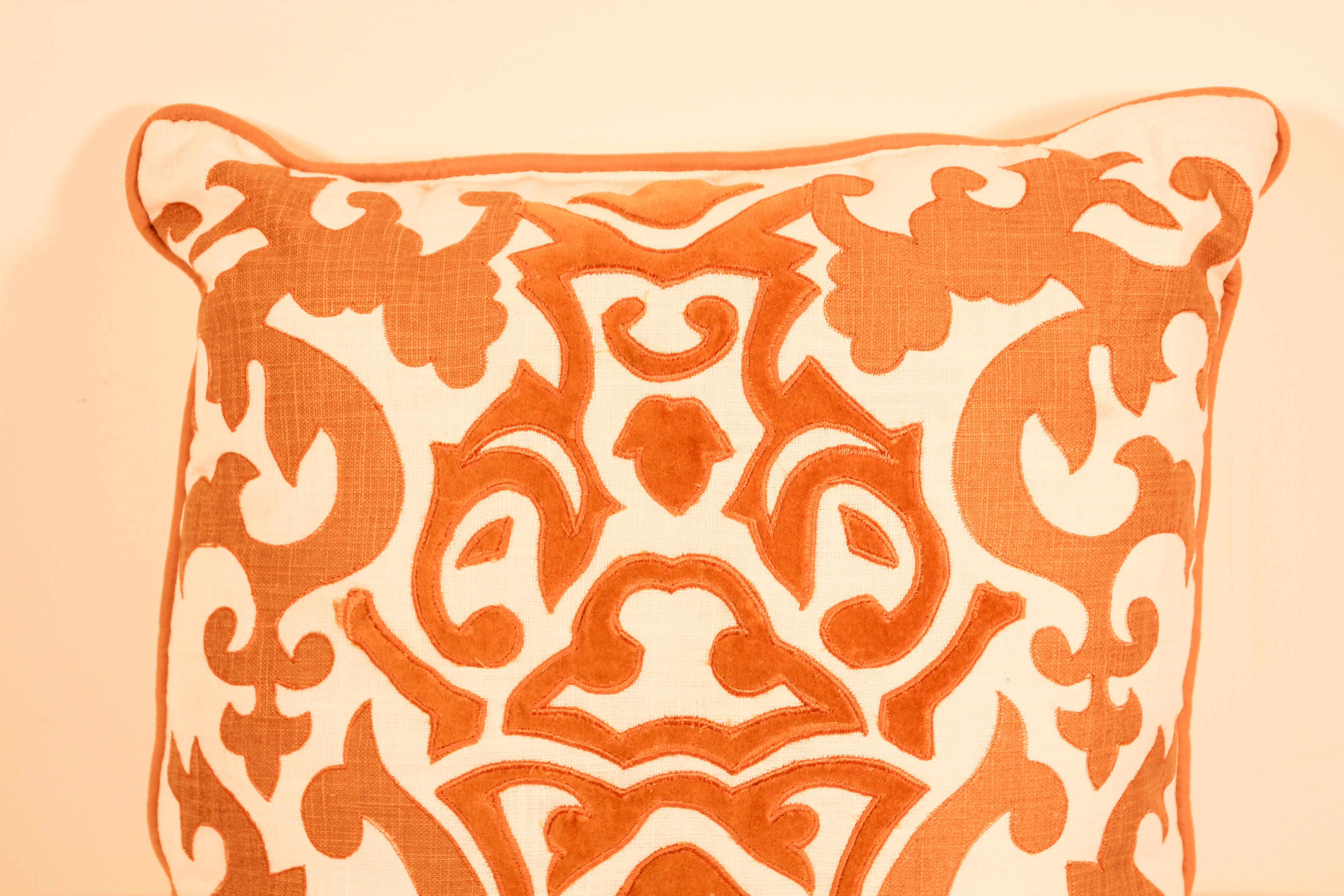 20th Century Decorative Silk Velvet Applique Throw Pillow For Sale