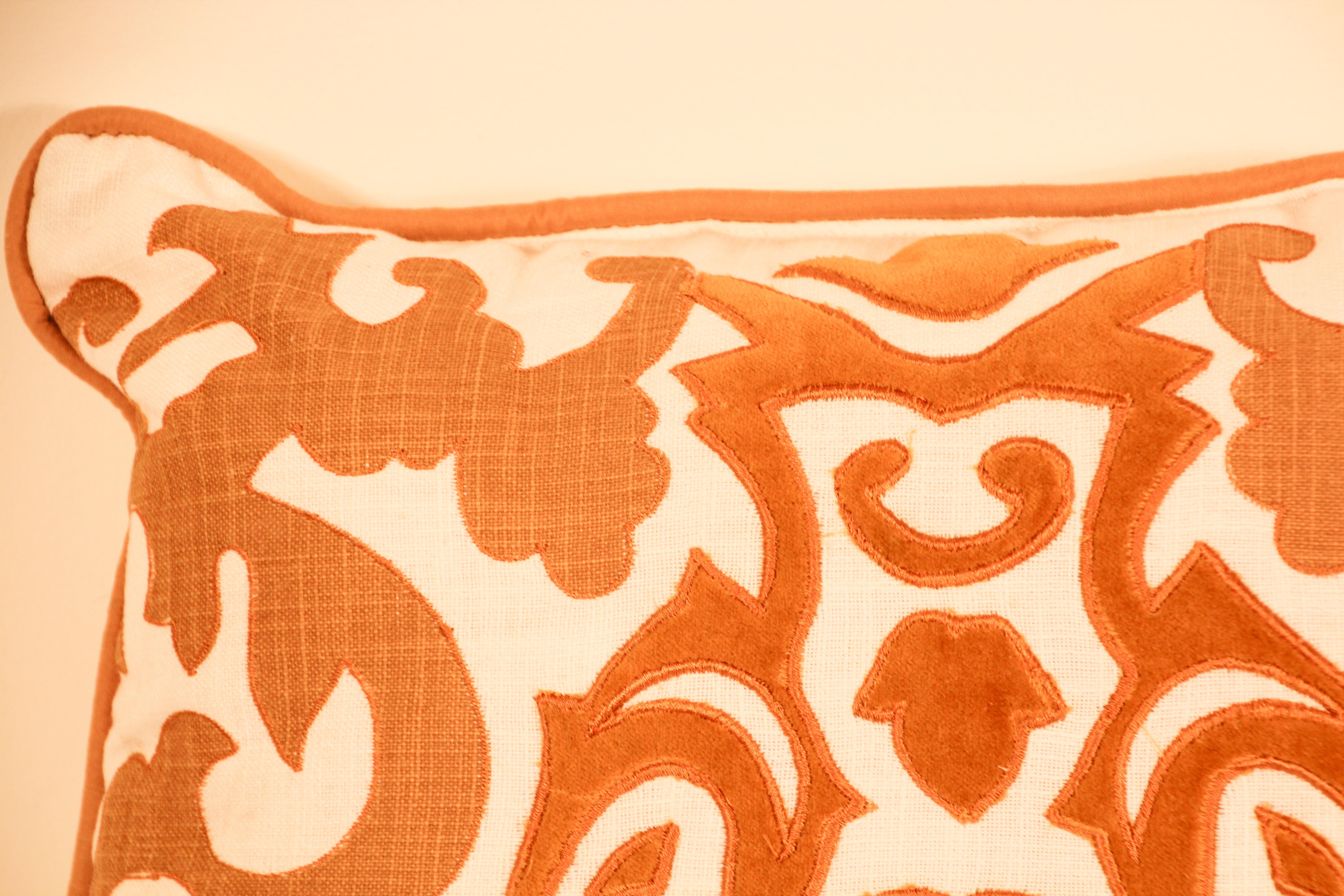 Decorative Silk Velvet Applique Throw Pillow For Sale 1