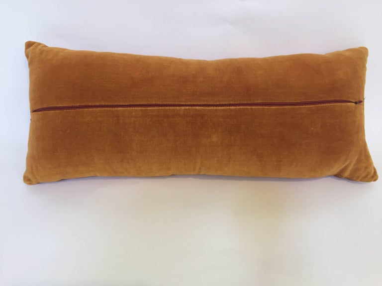 Decorative Silk Velvet Burnt Orange Throw Pillow Embellished with Beads