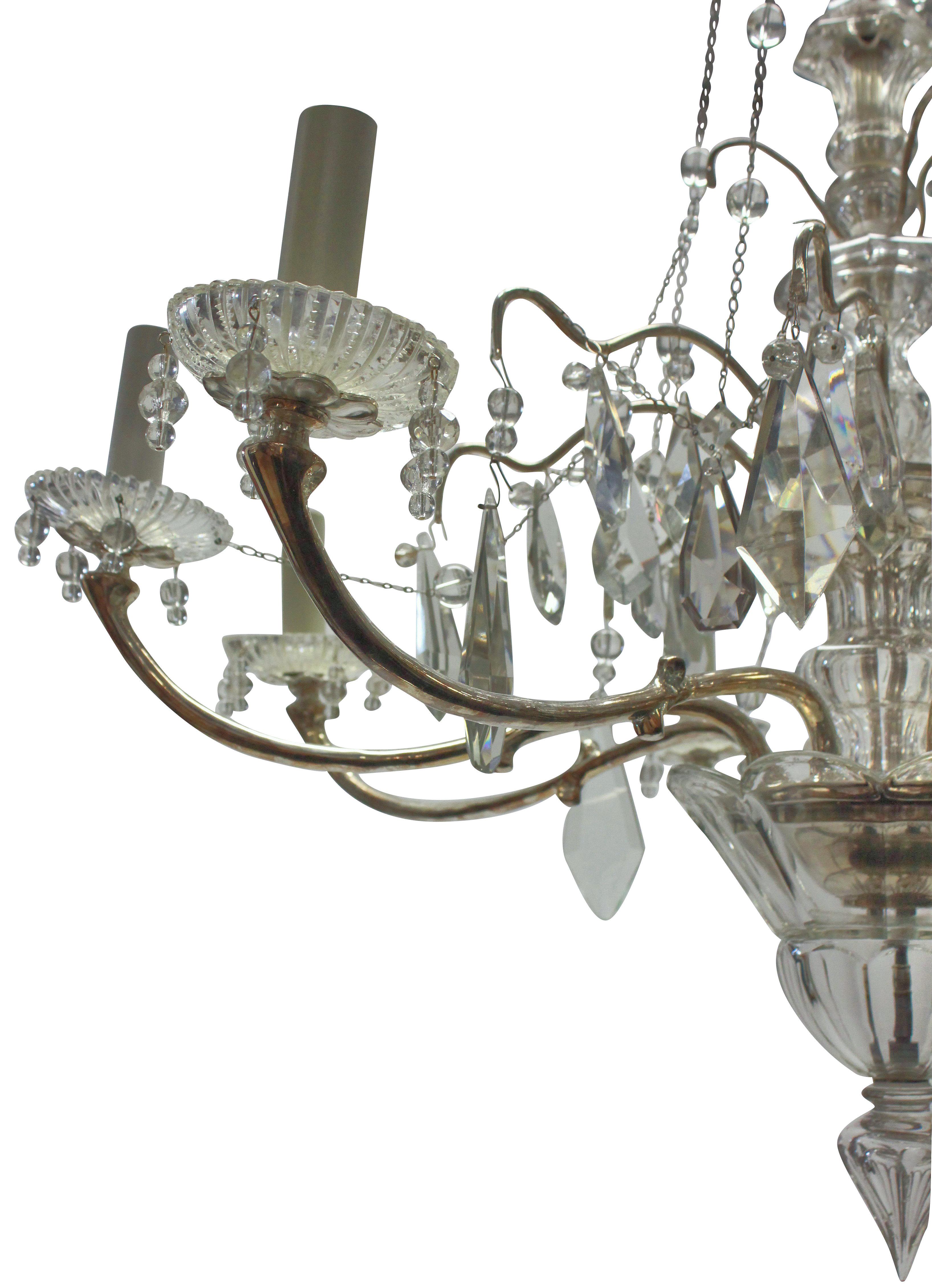 French Decorative Silver & Cut Glass Chandelier For Sale