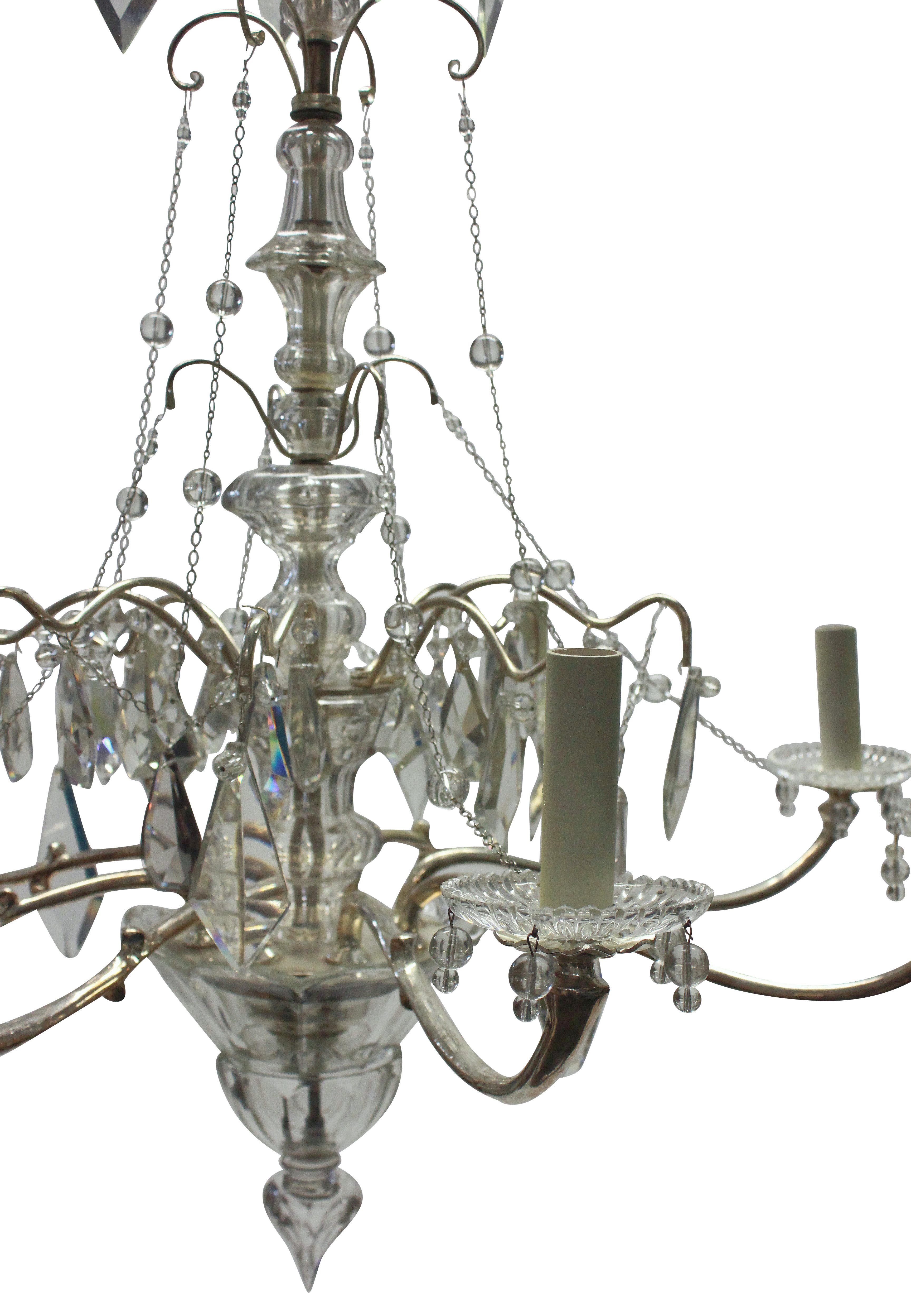 Mid-20th Century Decorative Silver & Cut Glass Chandelier For Sale
