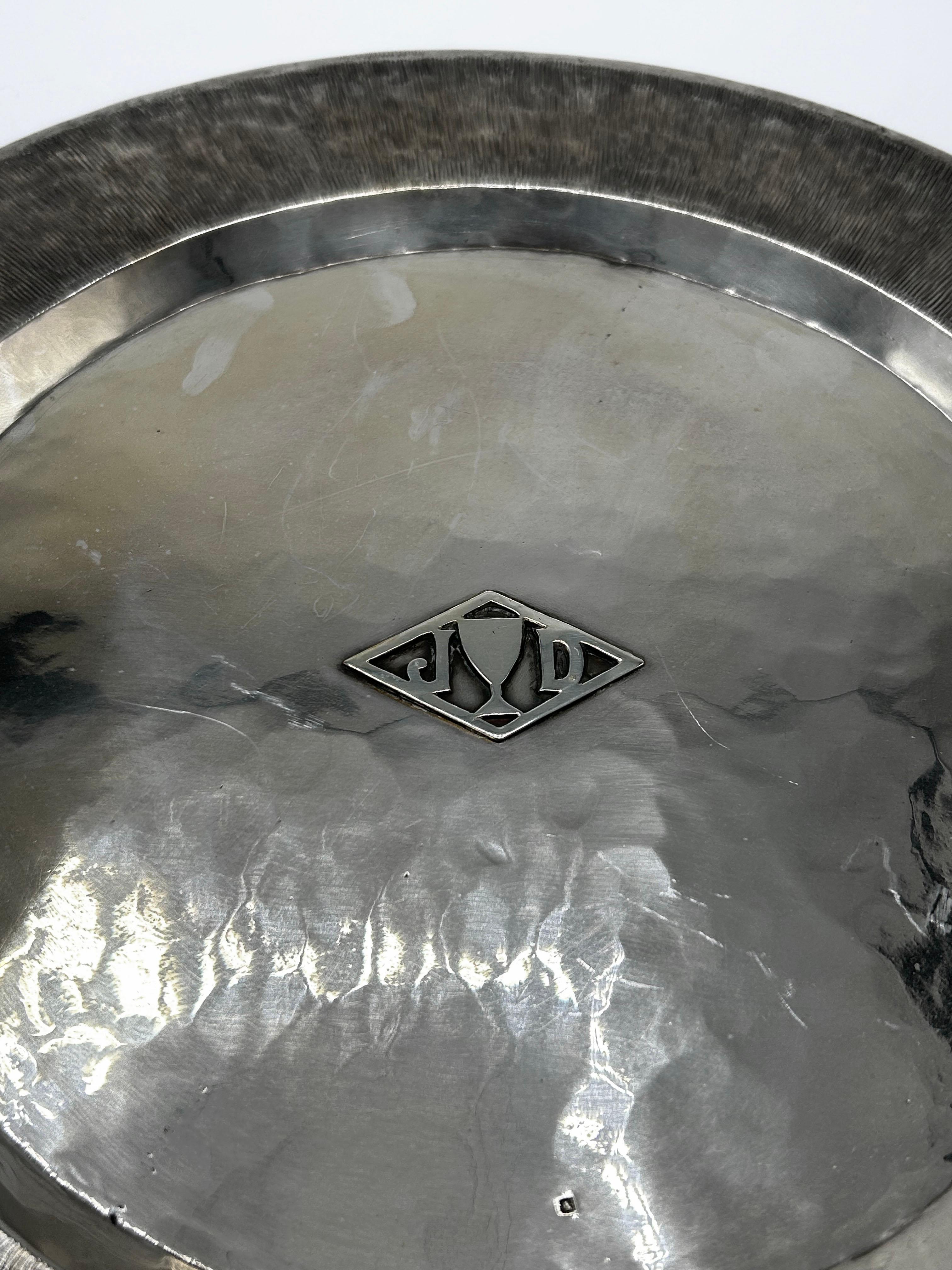 Art Deco Decorative silver metal plate by Jean Despres For Sale